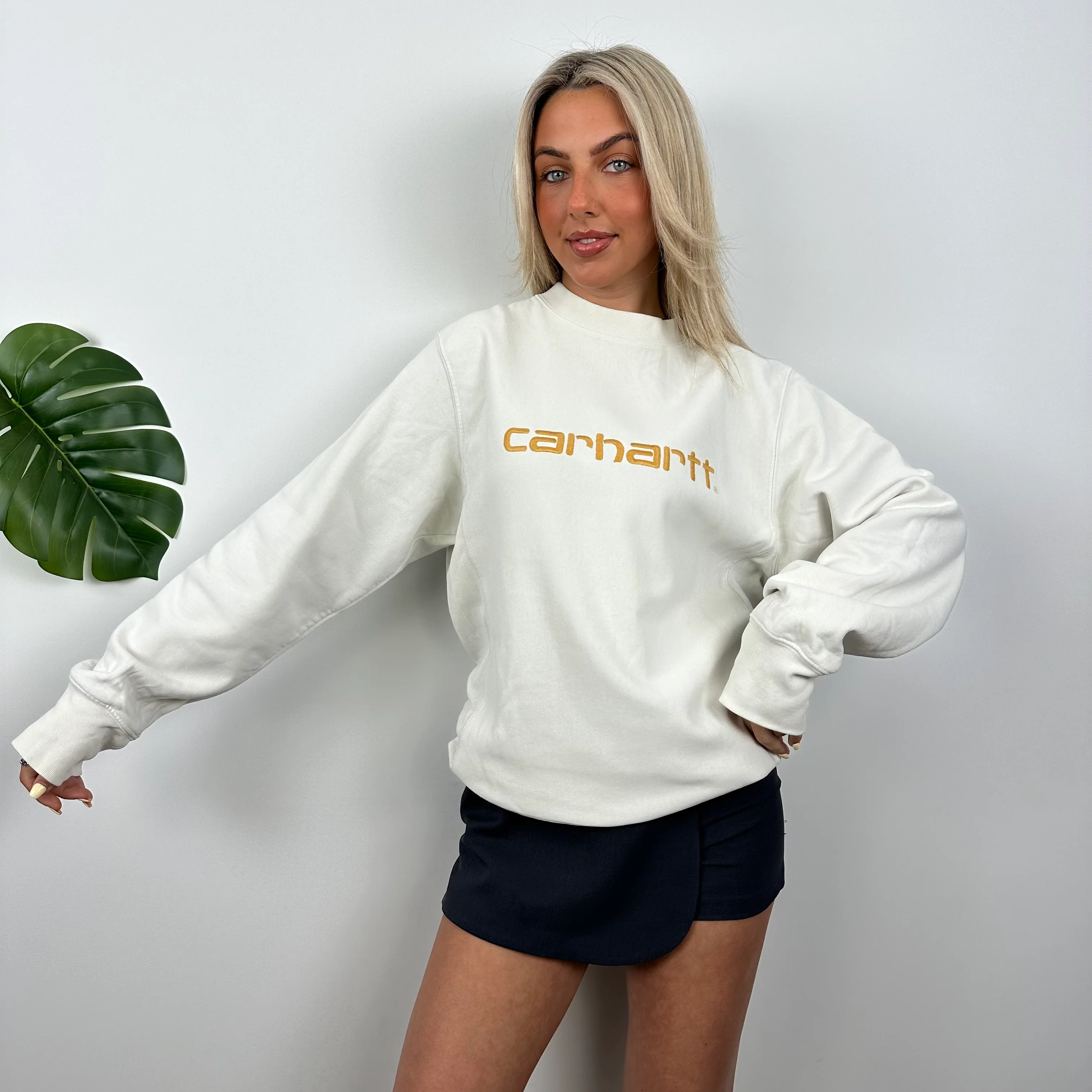 Carhartt RARE White Embroidered Spell Out Sweatshirt (M) - Image 5