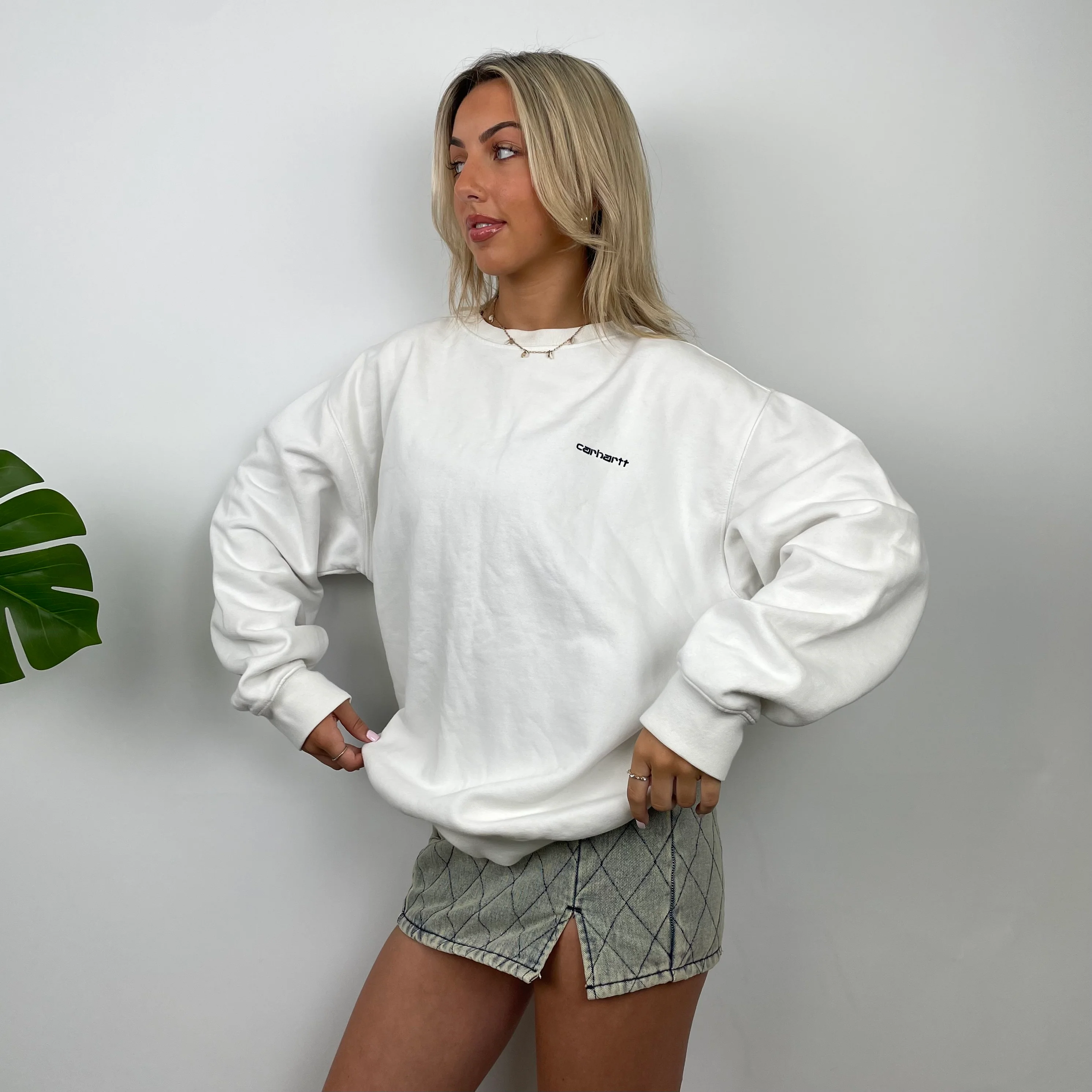 Carhartt RARE White Embroidered Spell Out Sweatshirt (L) - Image 5