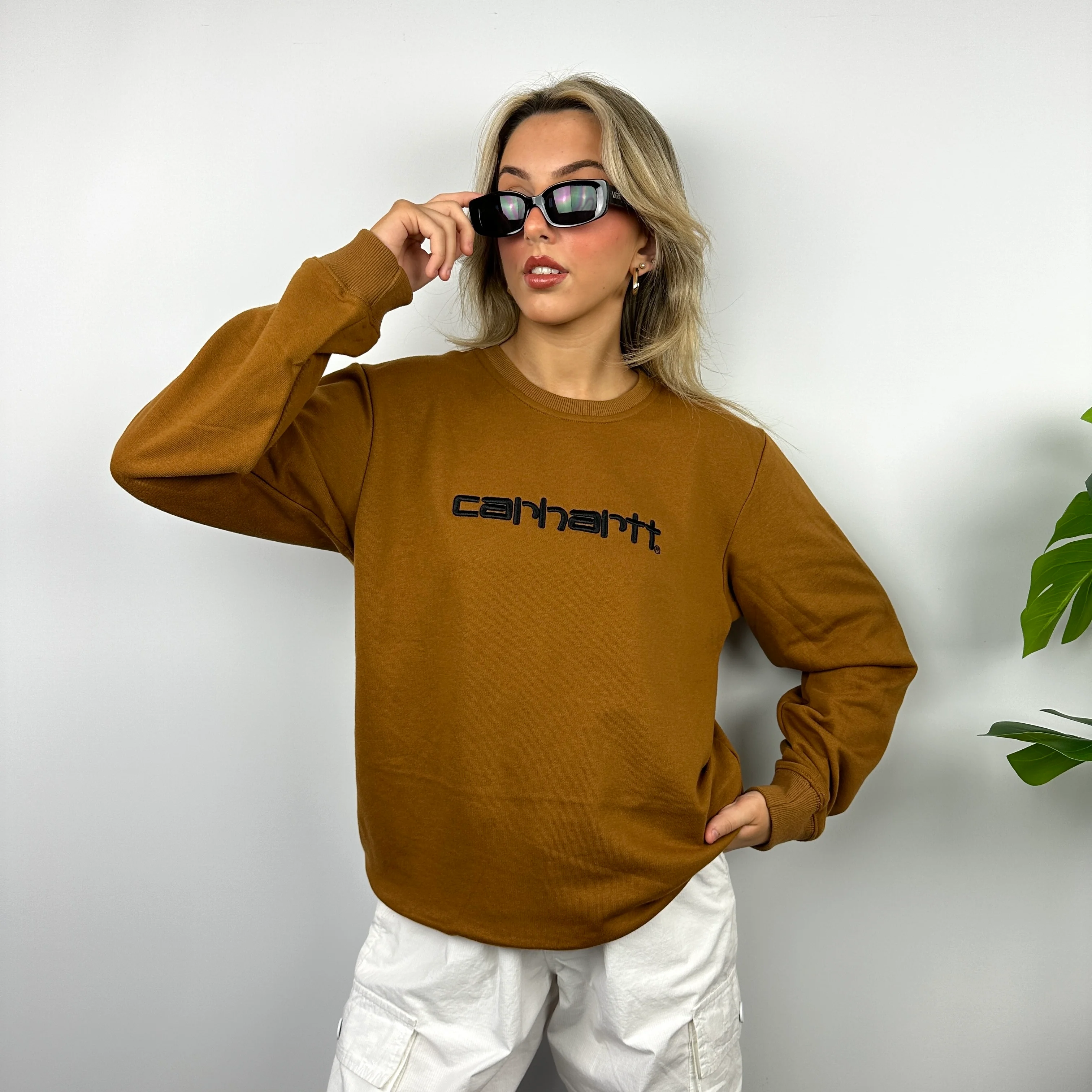 Carhartt Tan Brown Embroidered Spell Out Sweatshirt (M) - Image 5