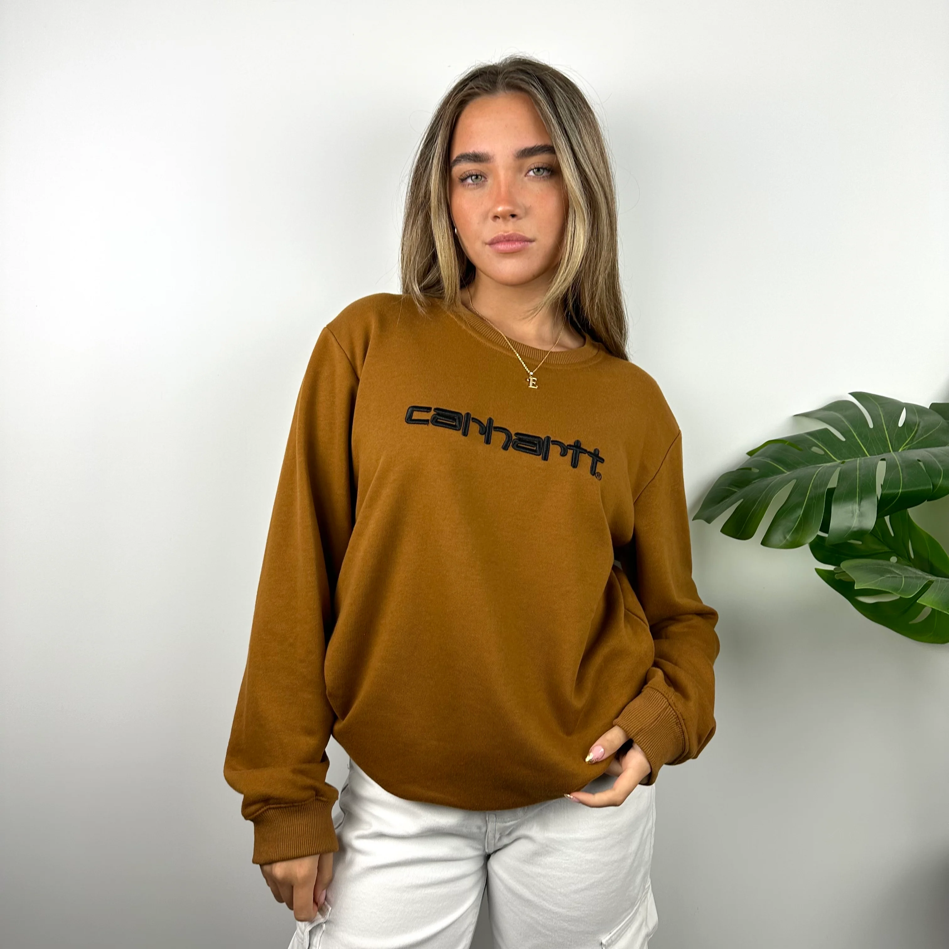 Carhartt Tan Brown Embroidered Spell Out Sweatshirt (M) - Image 3