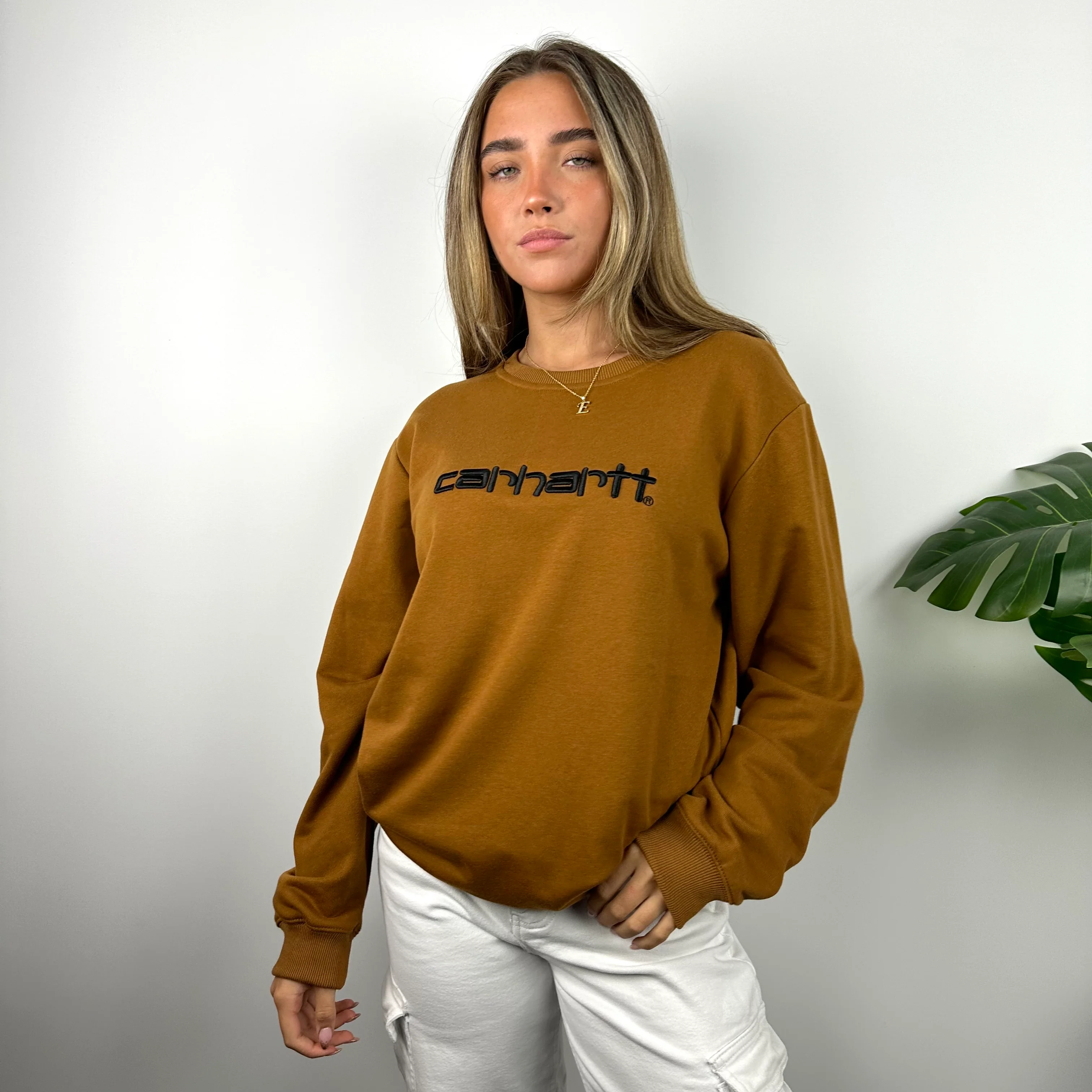 Carhartt Tan Brown Embroidered Spell Out Sweatshirt (M) - Image 4