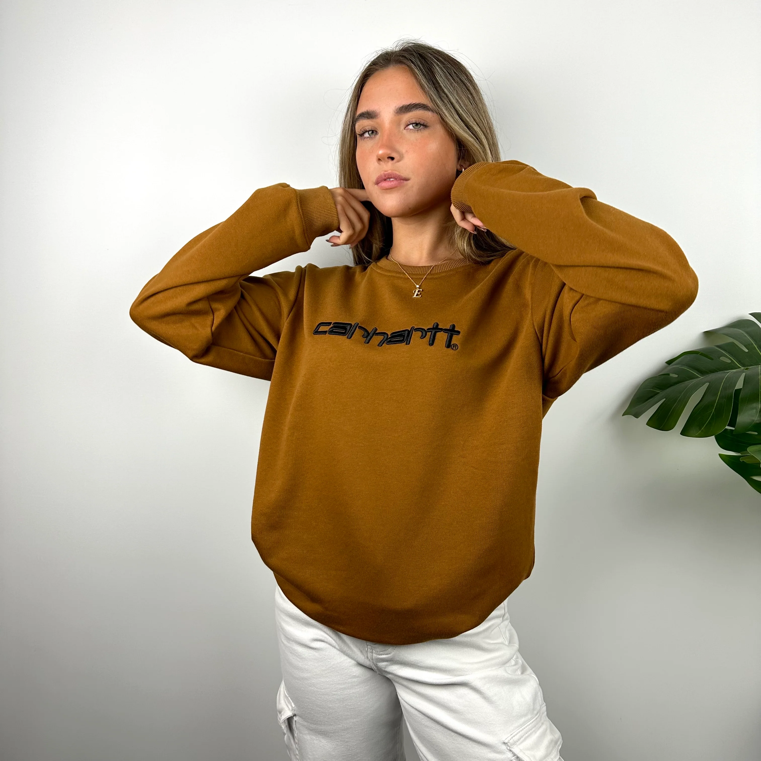 Carhartt Tan Brown Embroidered Spell Out Sweatshirt (M) - Image 6