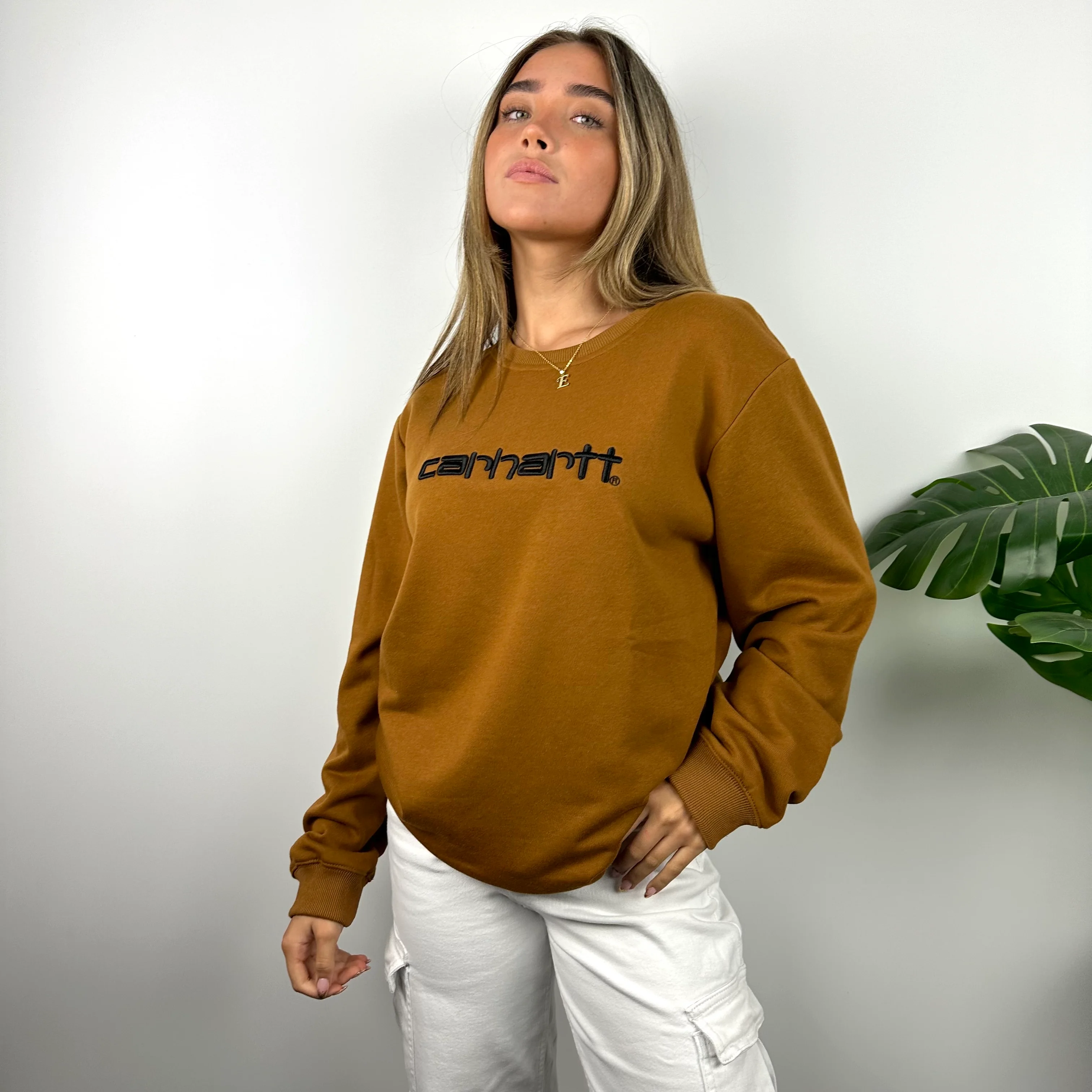 Carhartt Tan Brown Embroidered Spell Out Sweatshirt (M) - Image 7