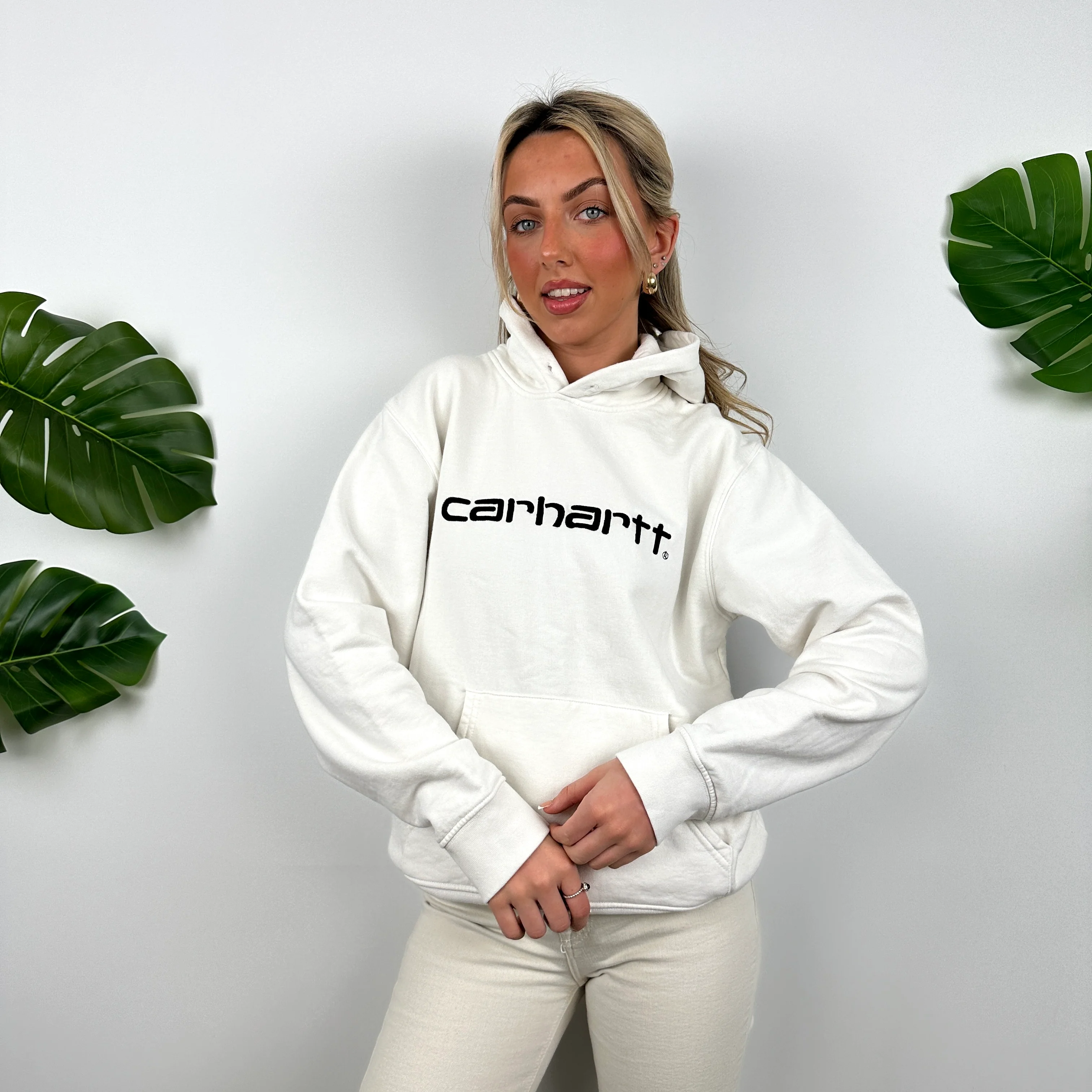 Carhartt White Embroidered Spell Out Hoodie (S) - Image 2
