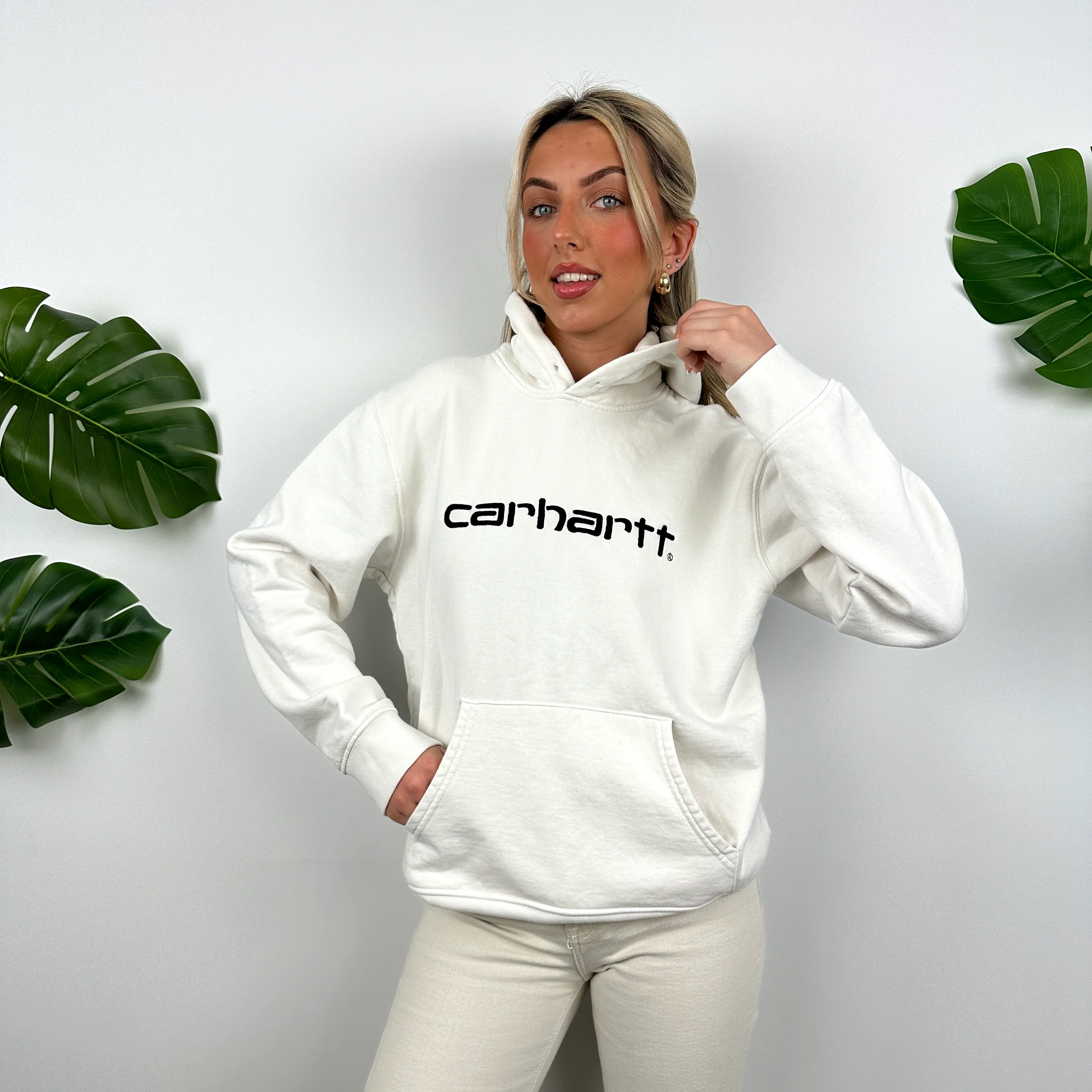 Carhartt White Embroidered Spell Out Hoodie (S) - Image 3