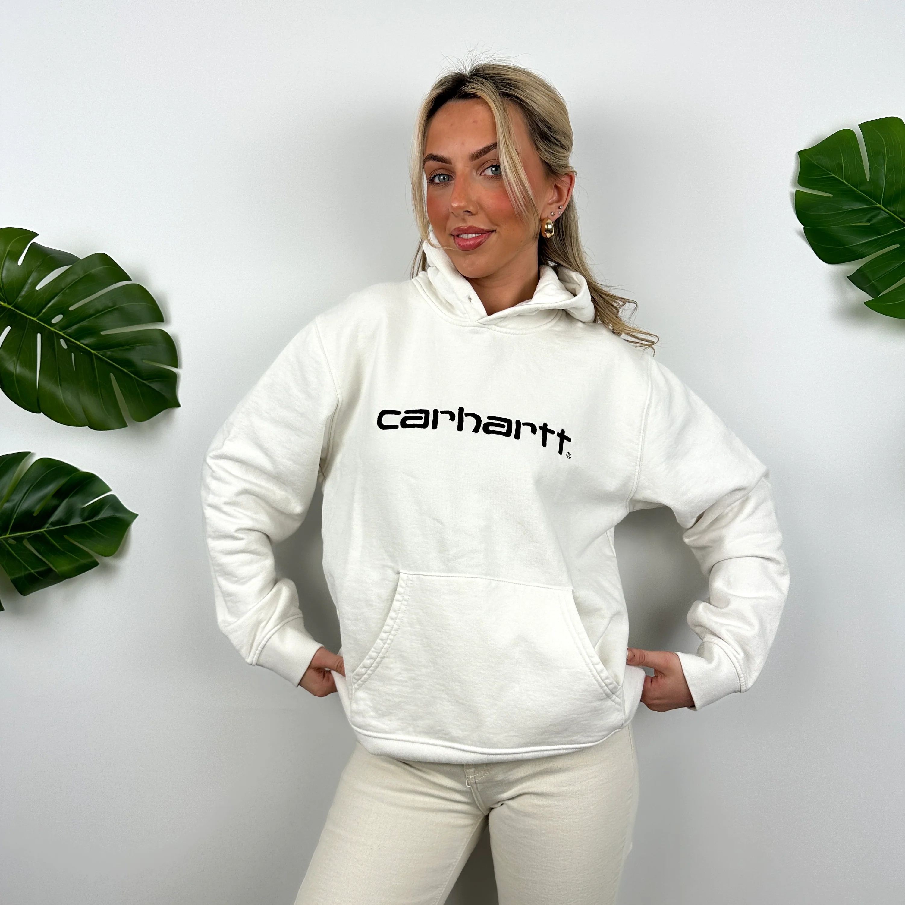 Carhartt White Embroidered Spell Out Hoodie (S) - Image 6