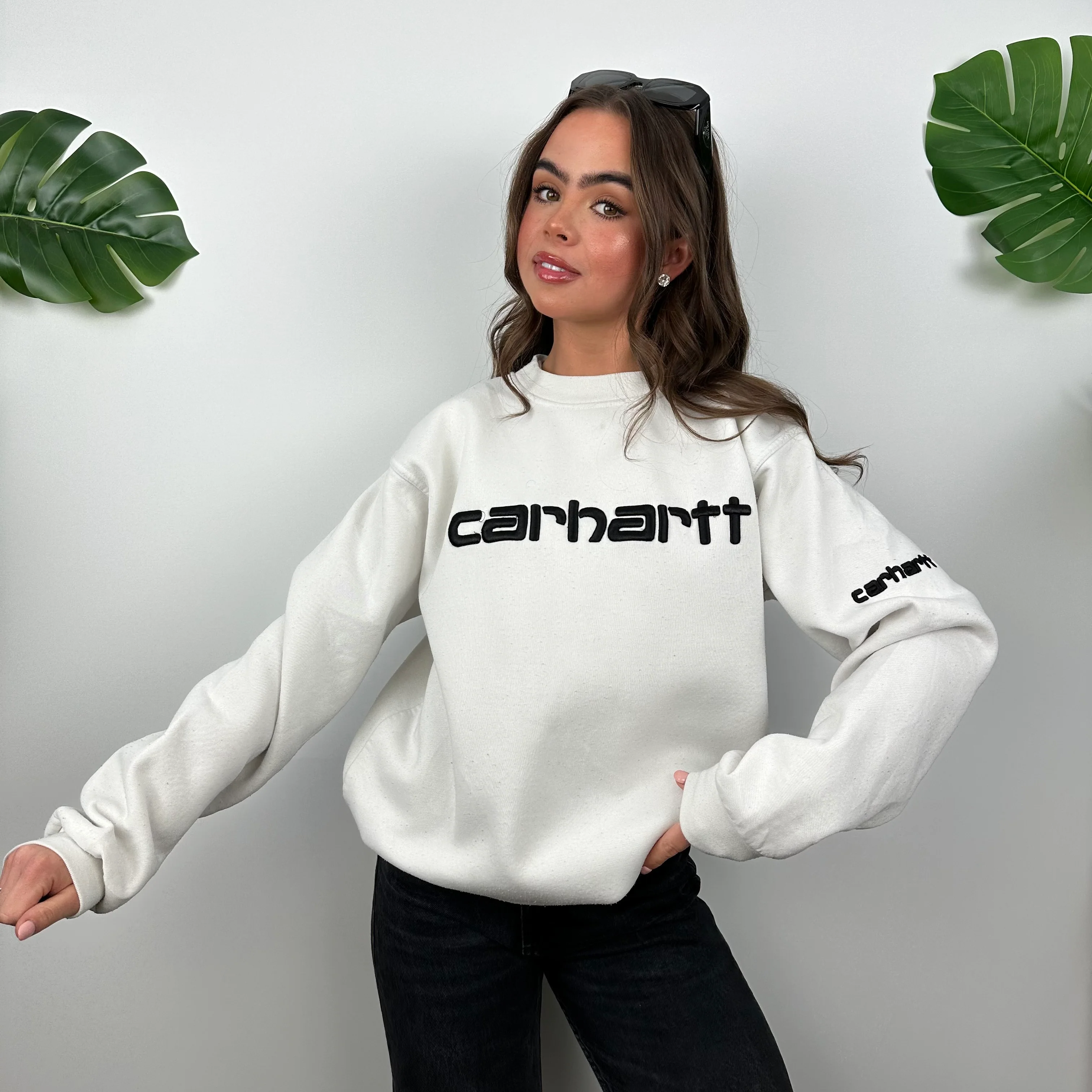 Carhartt White Embroidered Spell Out Sweatshirt (M)