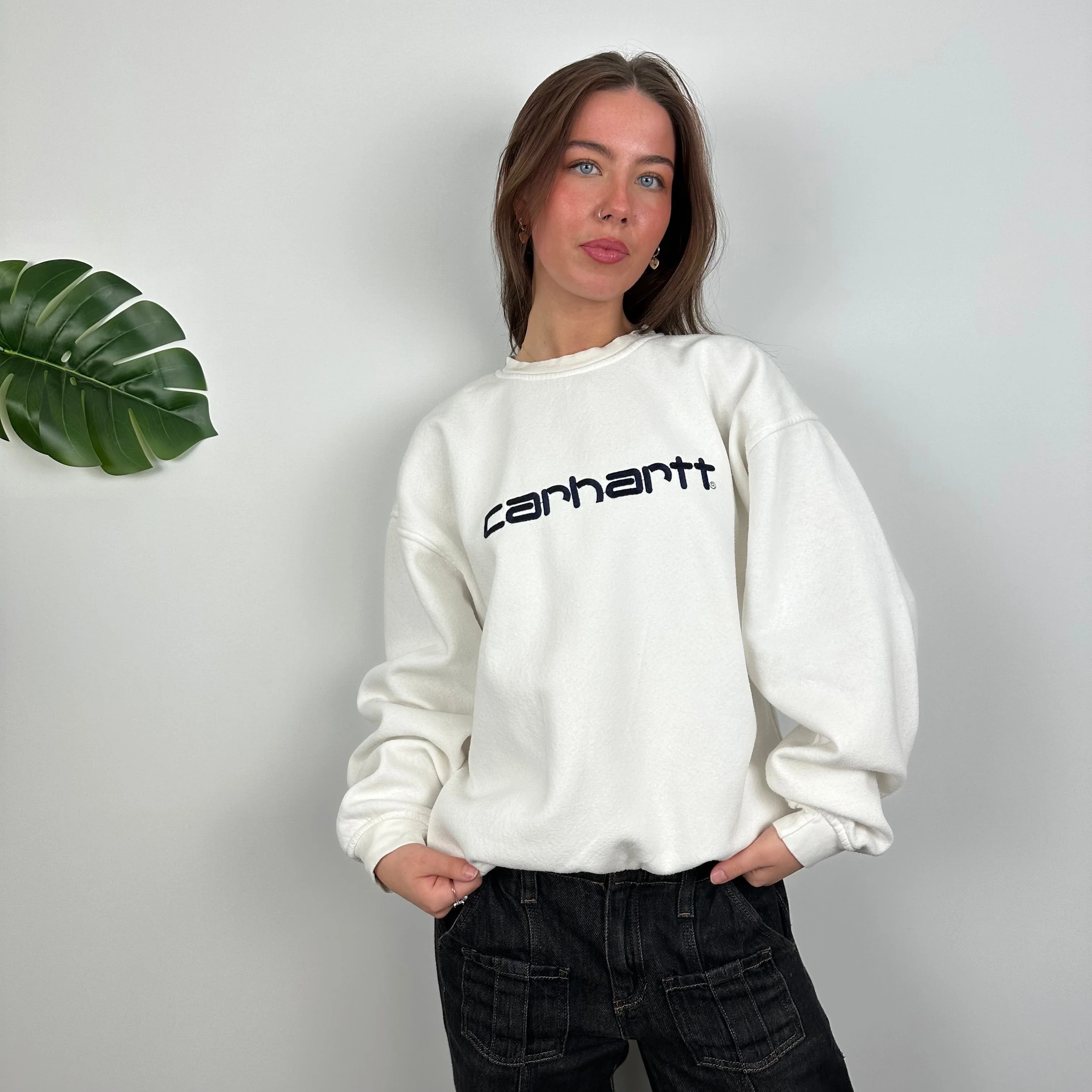 Carhartt White Embroidered Spell Out Sweatshirt (M) - Image 3