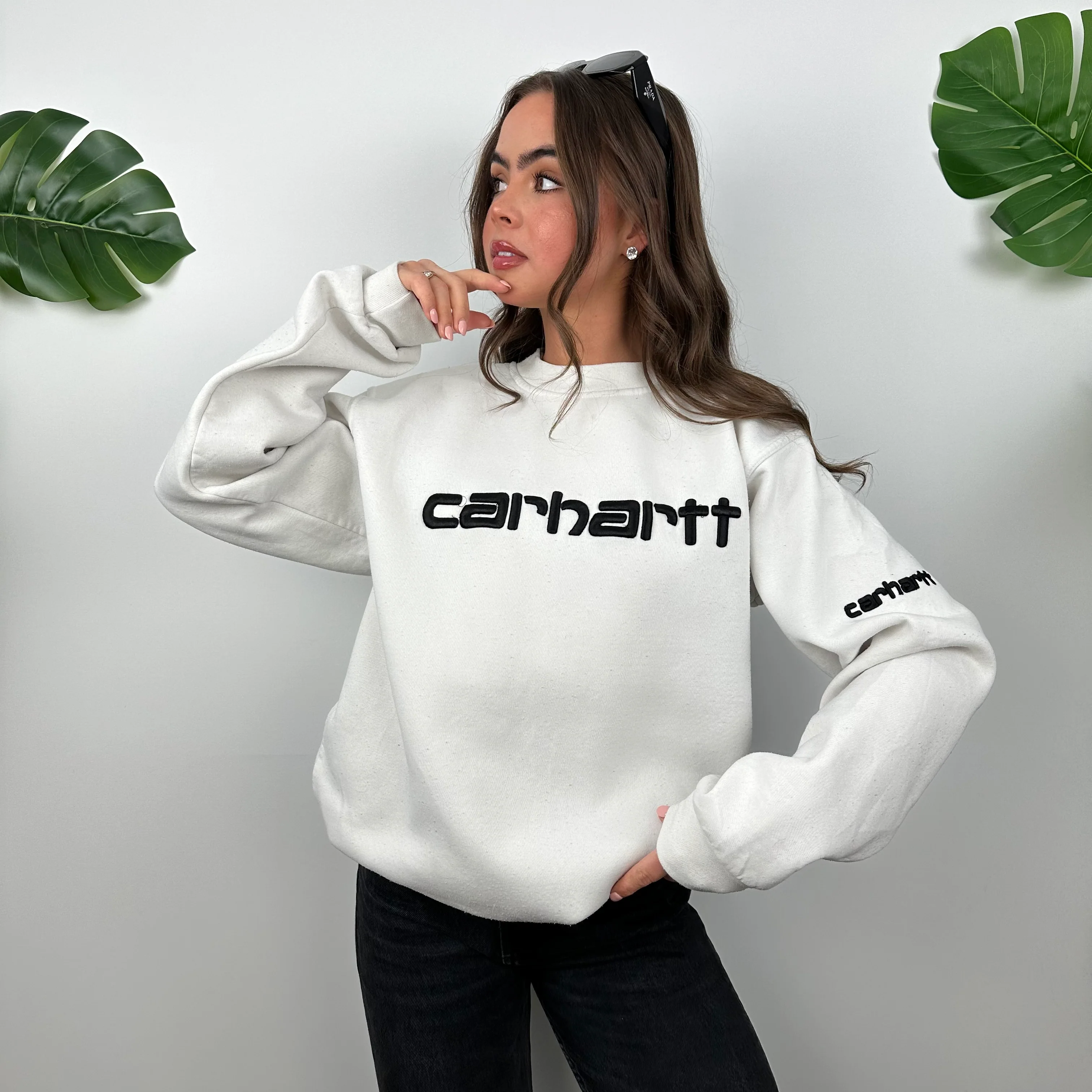 Carhartt White Embroidered Spell Out Sweatshirt (M) - Image 4