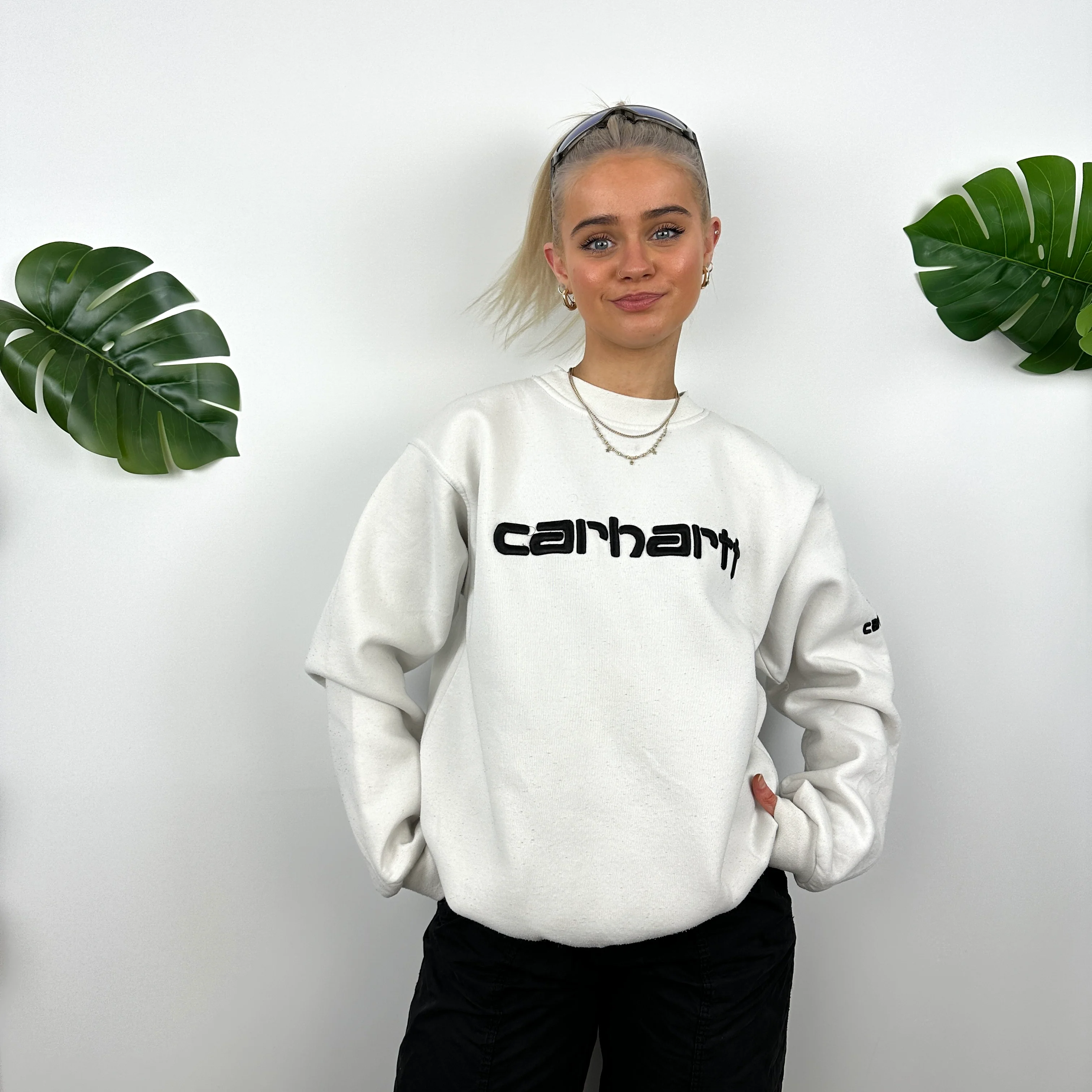 Carhartt White Embroidered Spell Out Sweatshirt (M) - Image 3