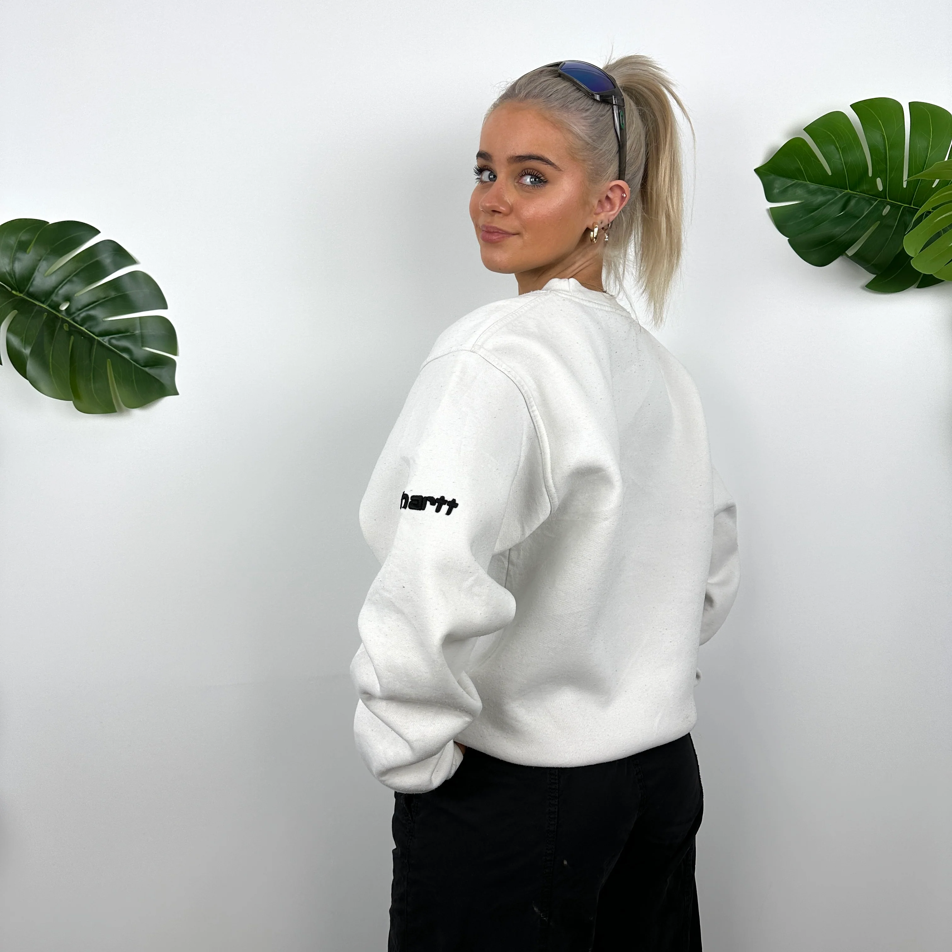 Carhartt White Embroidered Spell Out Sweatshirt (M) - Image 4