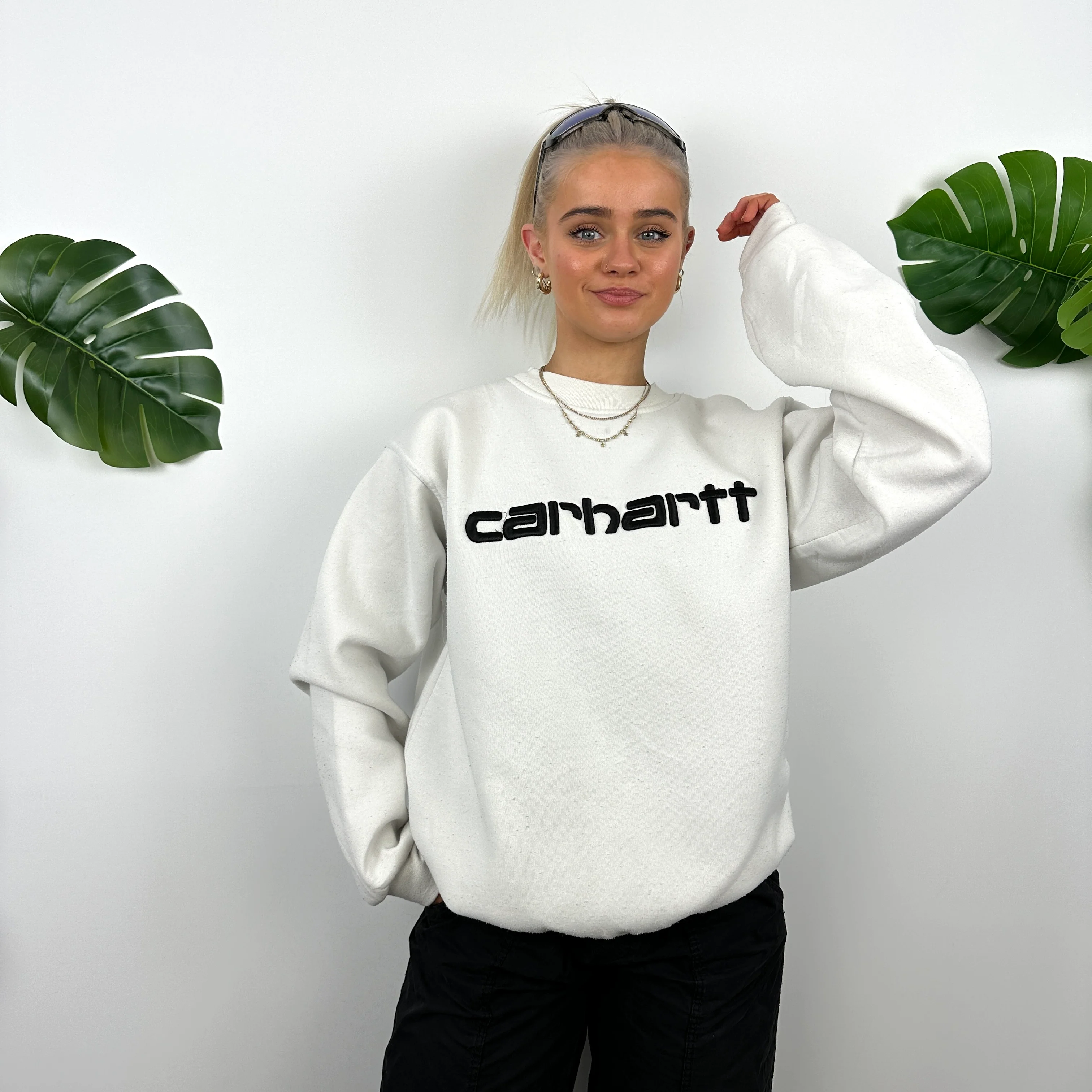 Carhartt White Embroidered Spell Out Sweatshirt (M) - Image 6