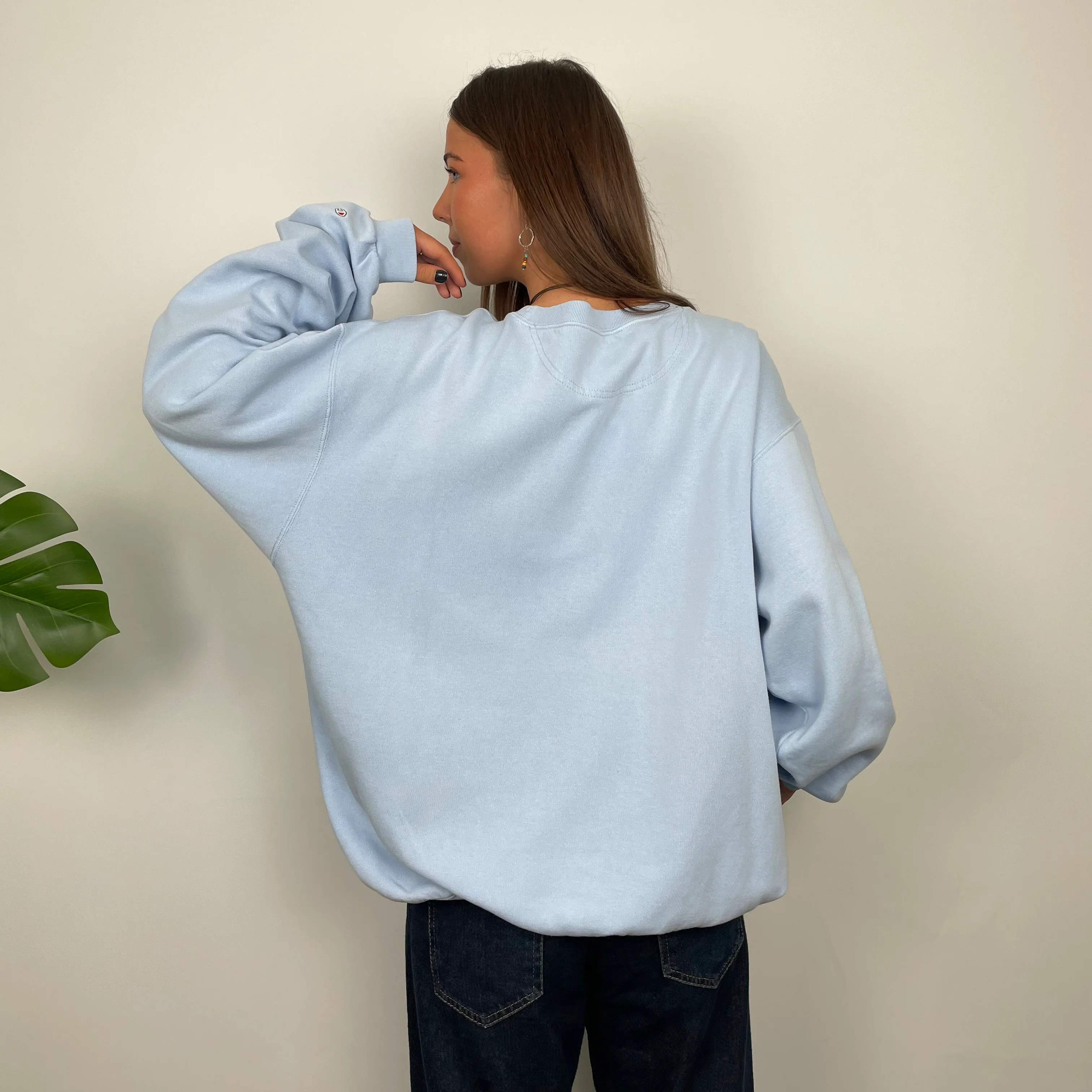 Champion Baby Blue Embroidered Spell Out Sweatshirt (M) - Image 5