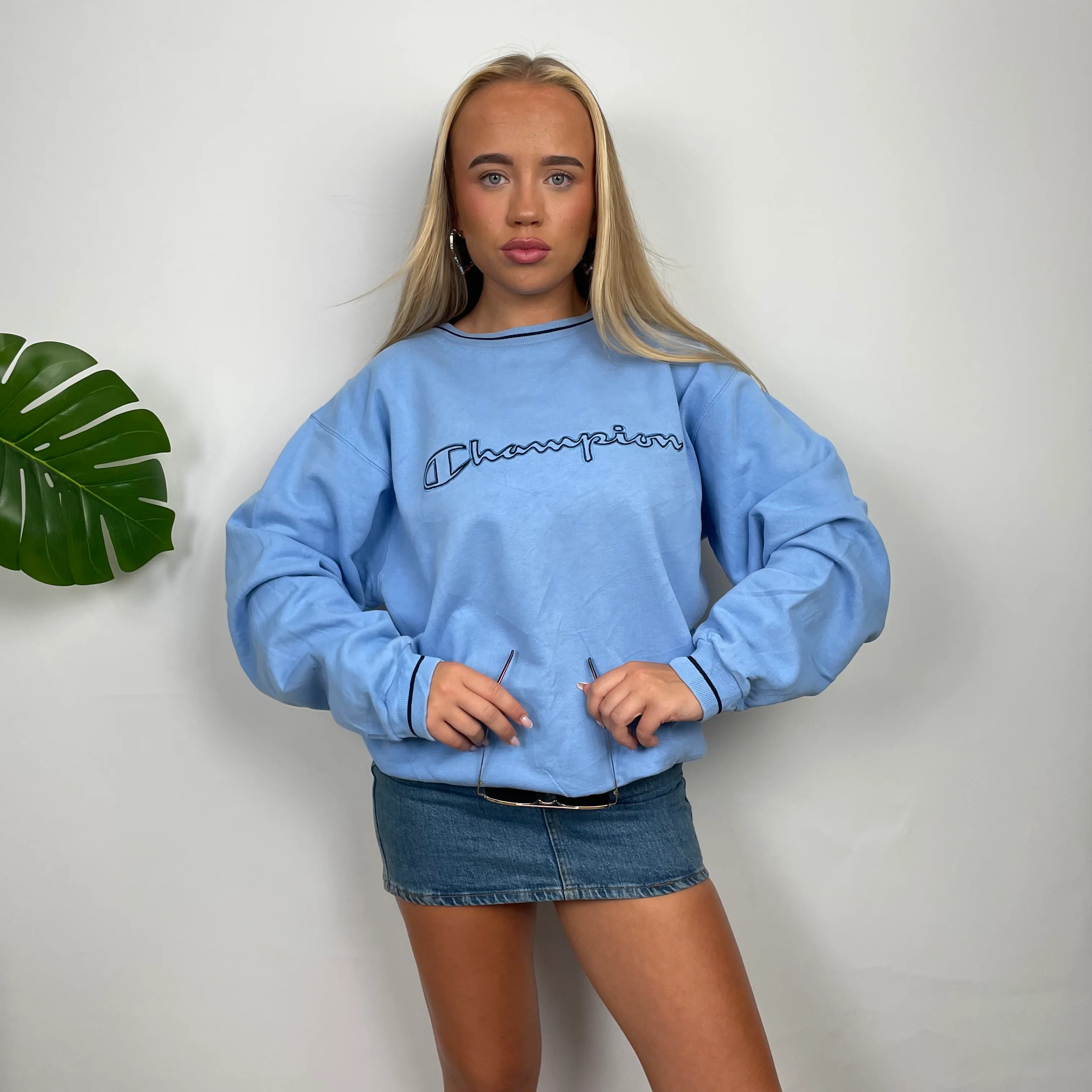 Champion Baby Blue Embroidered Spell Out Sweatshirt (M) - Image 8