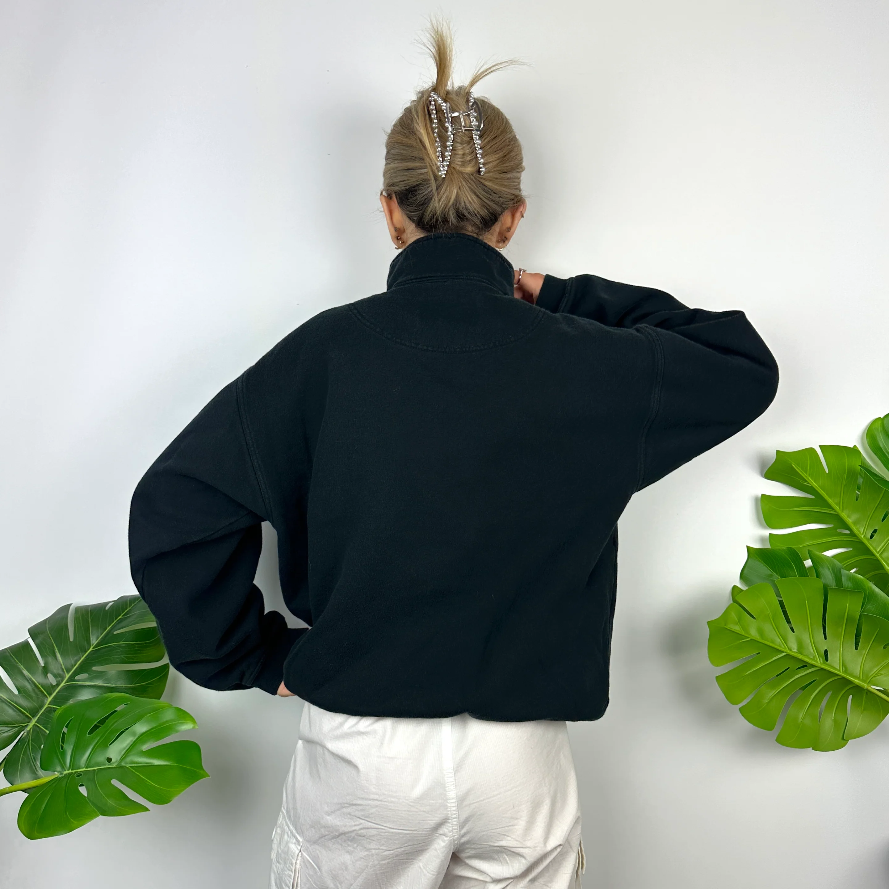 Champion Black Embroidered Spell Out Quarter Zip Sweatshirt (L) - Image 5