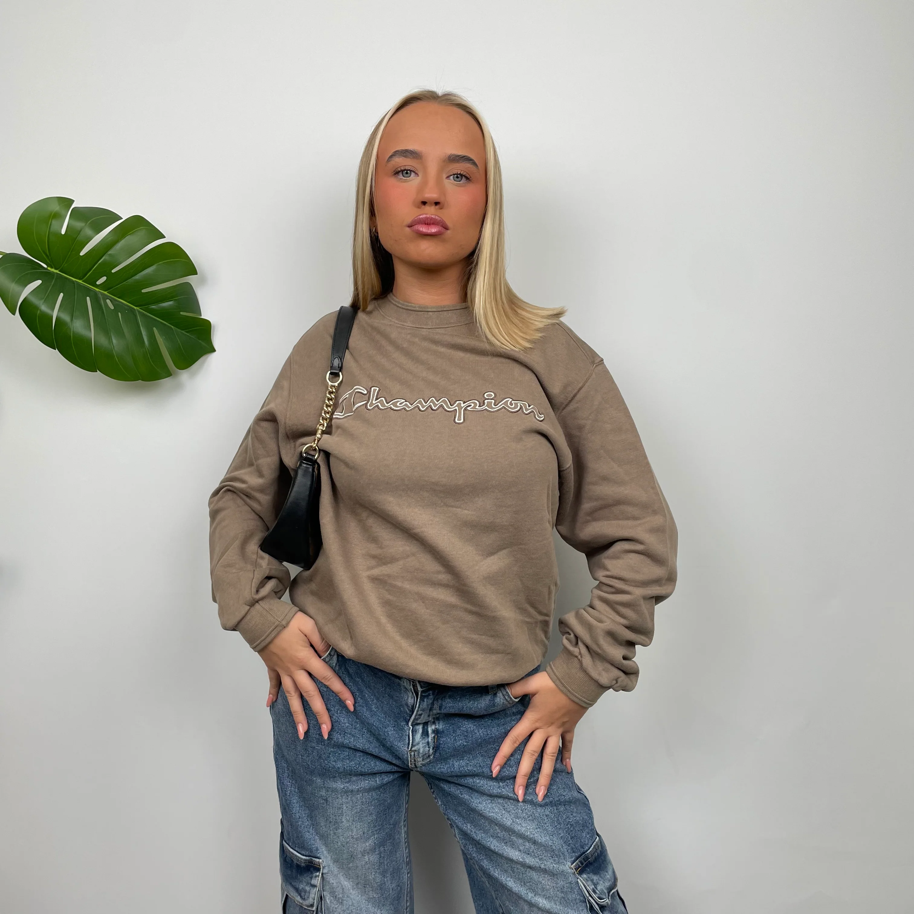 Champion Brown Embroidered Spell Out Sweatshirt (M) - Image 5
