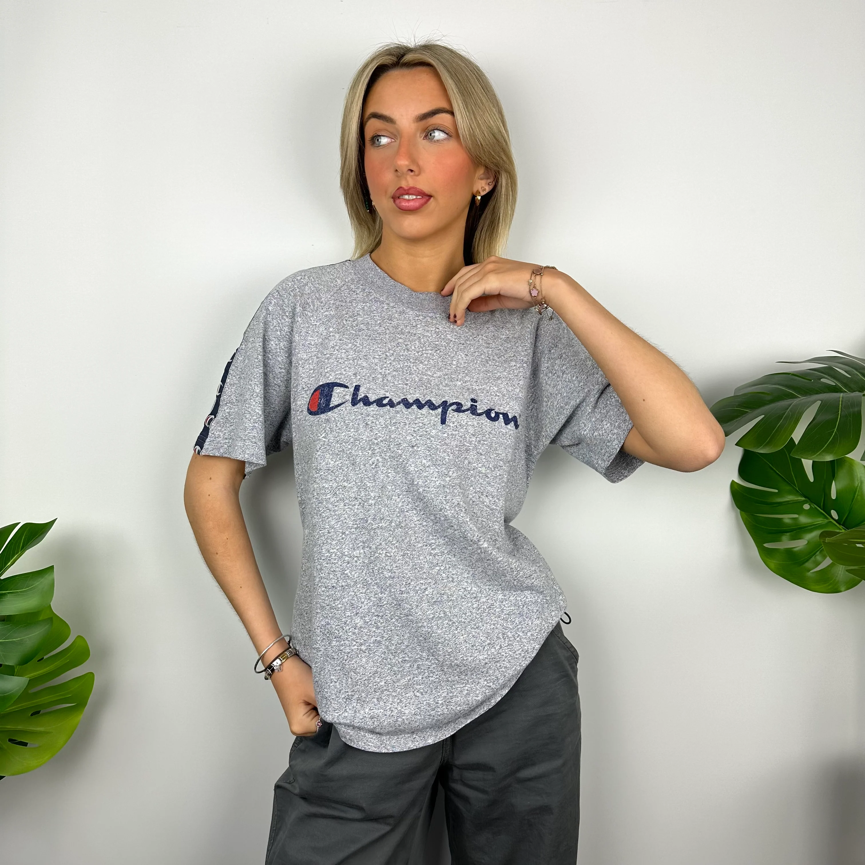 Champion Grey Spell Out T Shirt (M) - Image 5