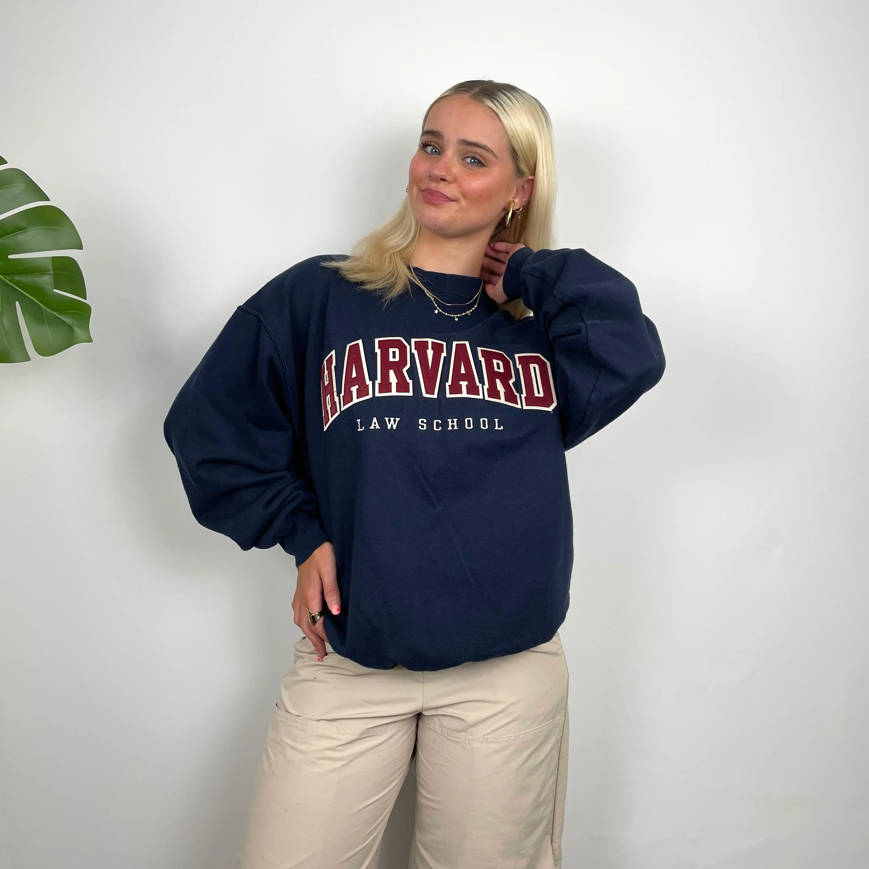 Champion x Harvard Law School RARE Navy Embroidered Spell Out Sweatshirt (S) - Image 3