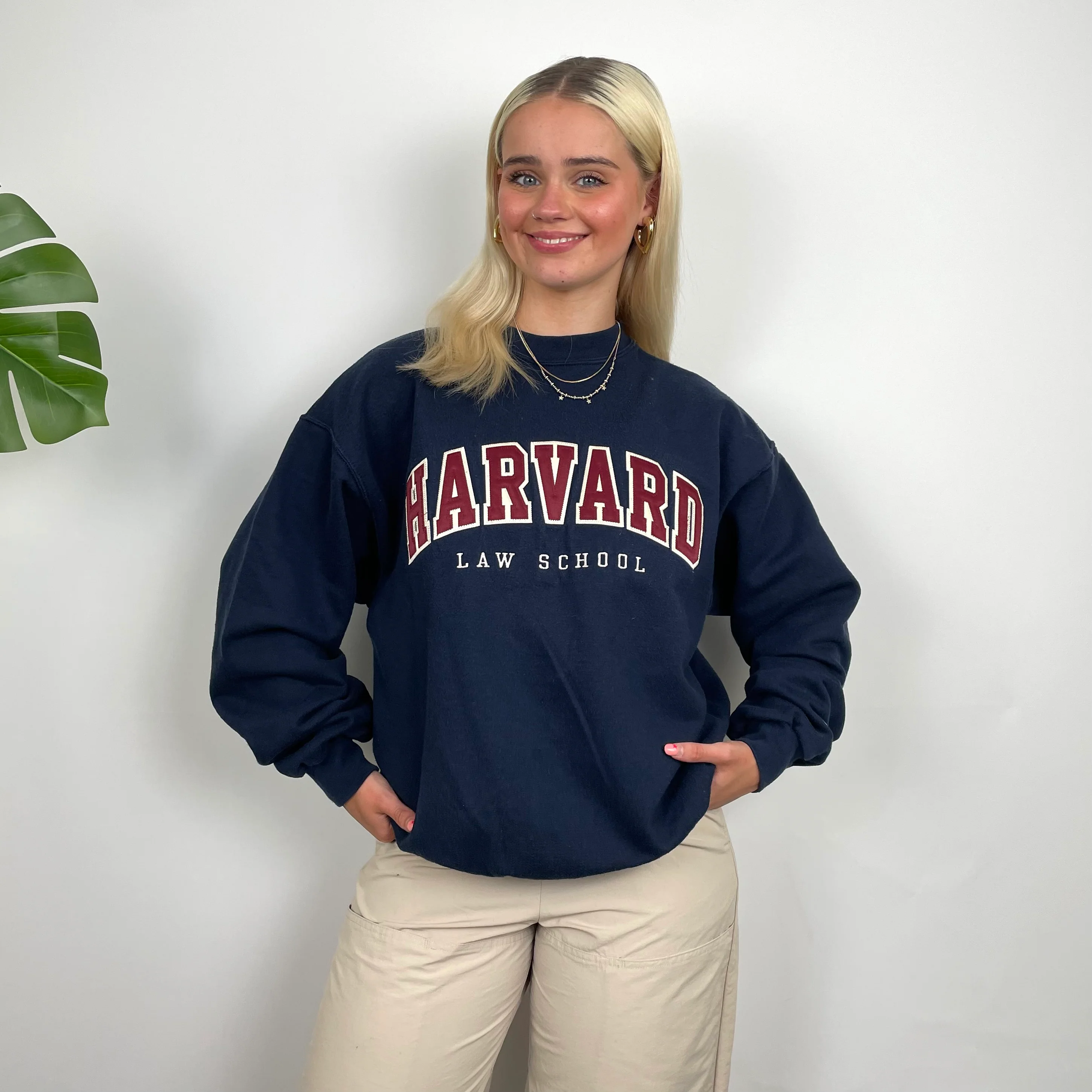 Champion x Harvard Law School RARE Navy Embroidered Spell Out Sweatshirt (S) - Image 4