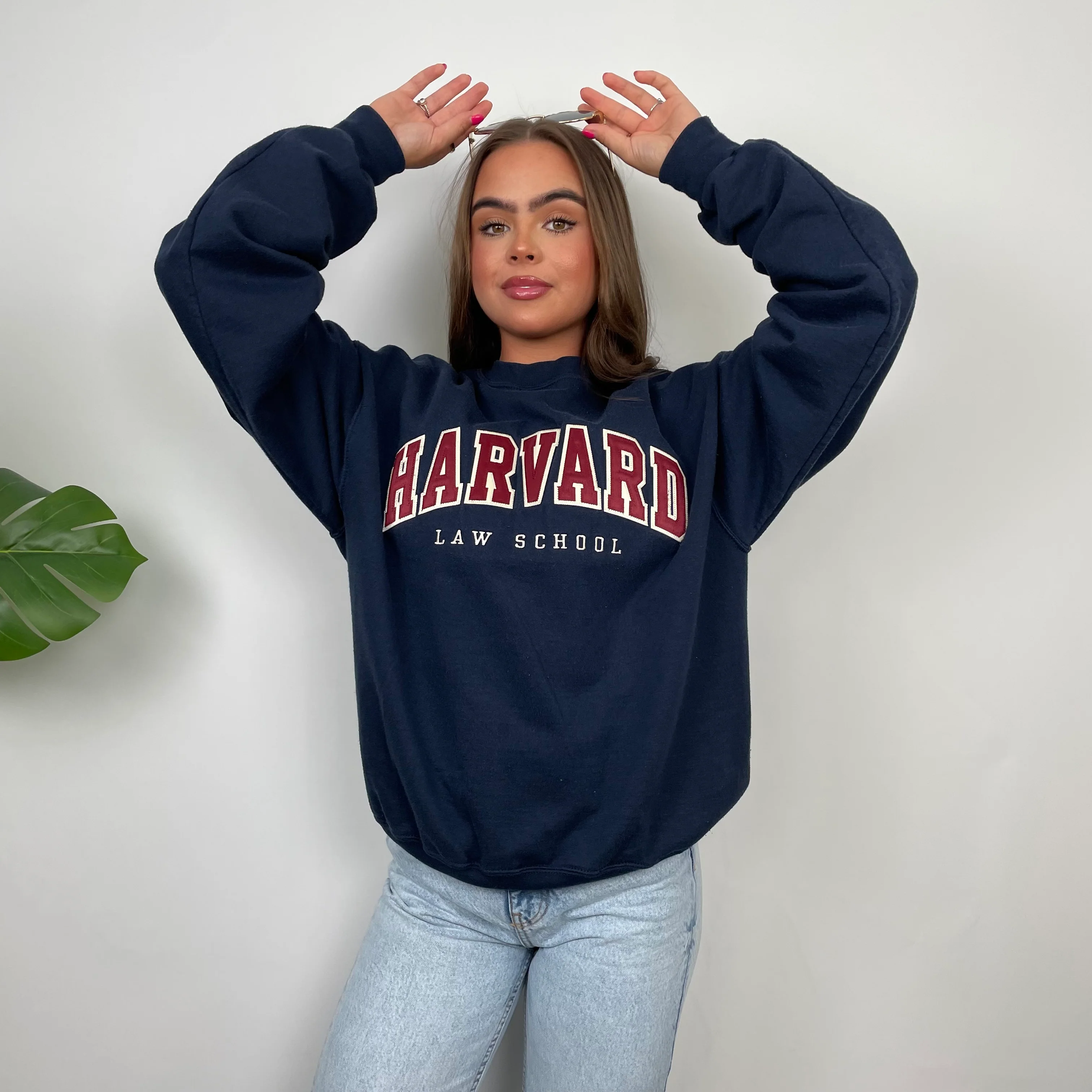 Champion x Harvard Law School RARE Navy Embroidered Spell Out Sweatshirt (S) - Image 2