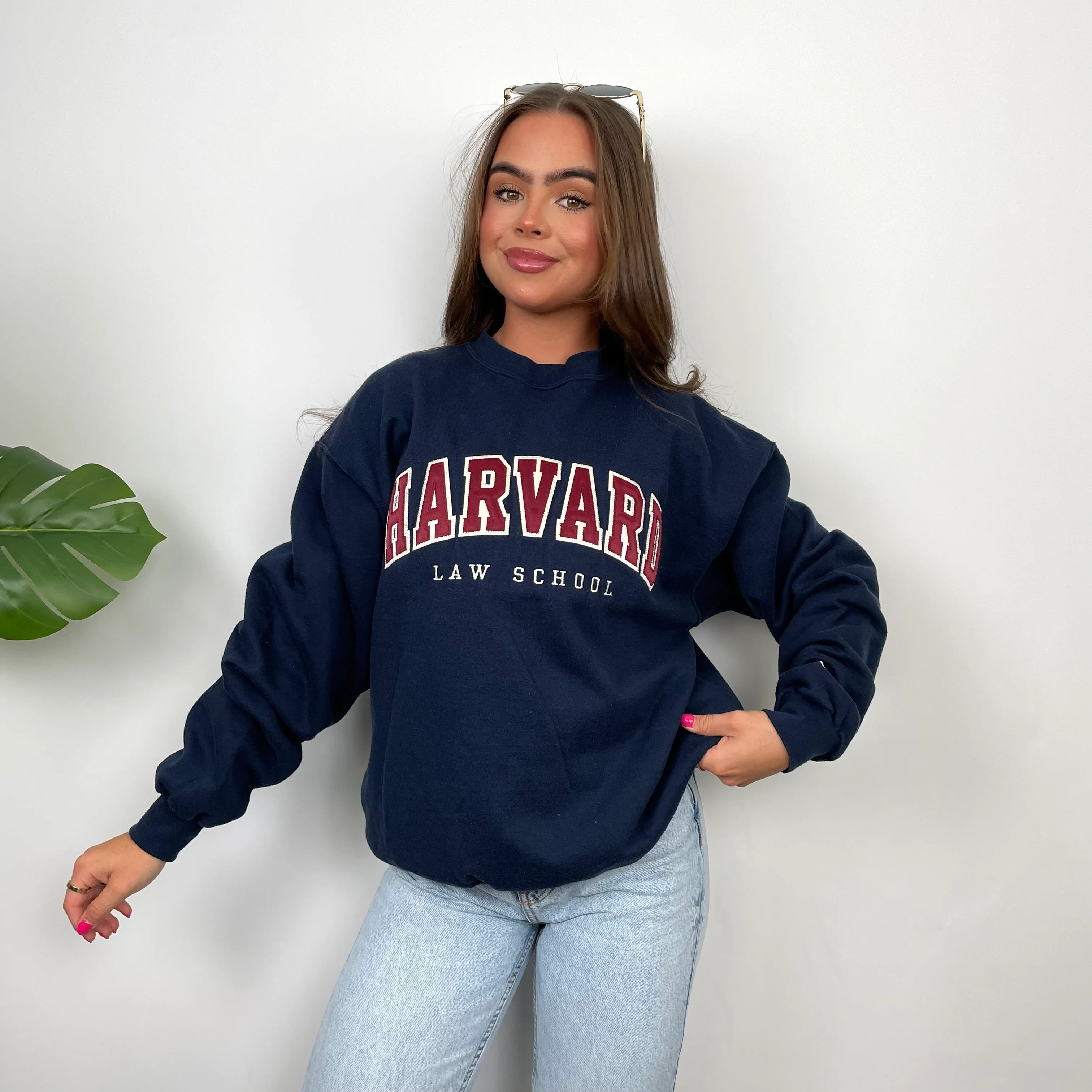 Champion x Harvard Law School RARE Navy Embroidered Spell Out Sweatshirt (S) - Image 5