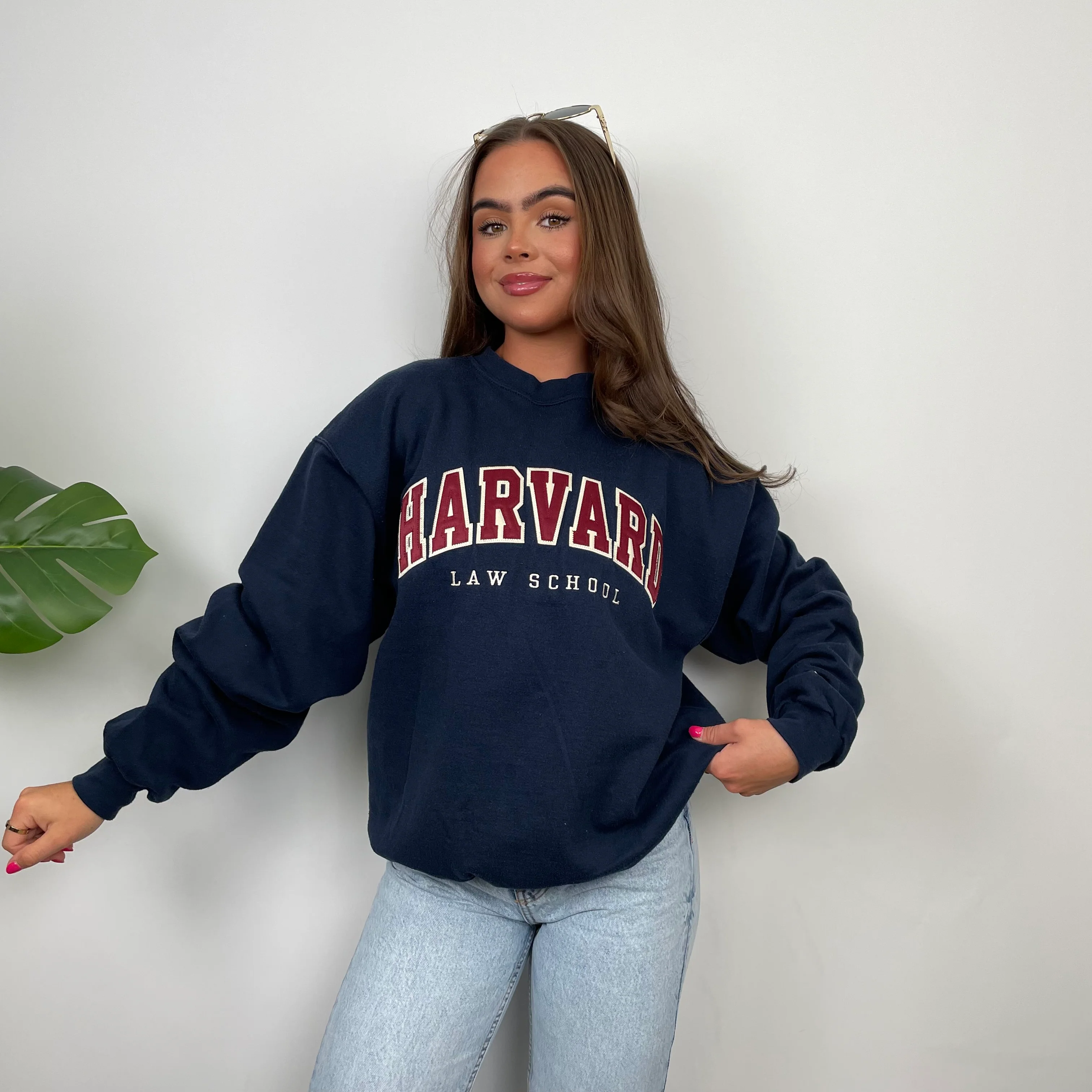 Champion x Harvard Law School RARE Navy Embroidered Spell Out Sweatshirt (S) - Image 6