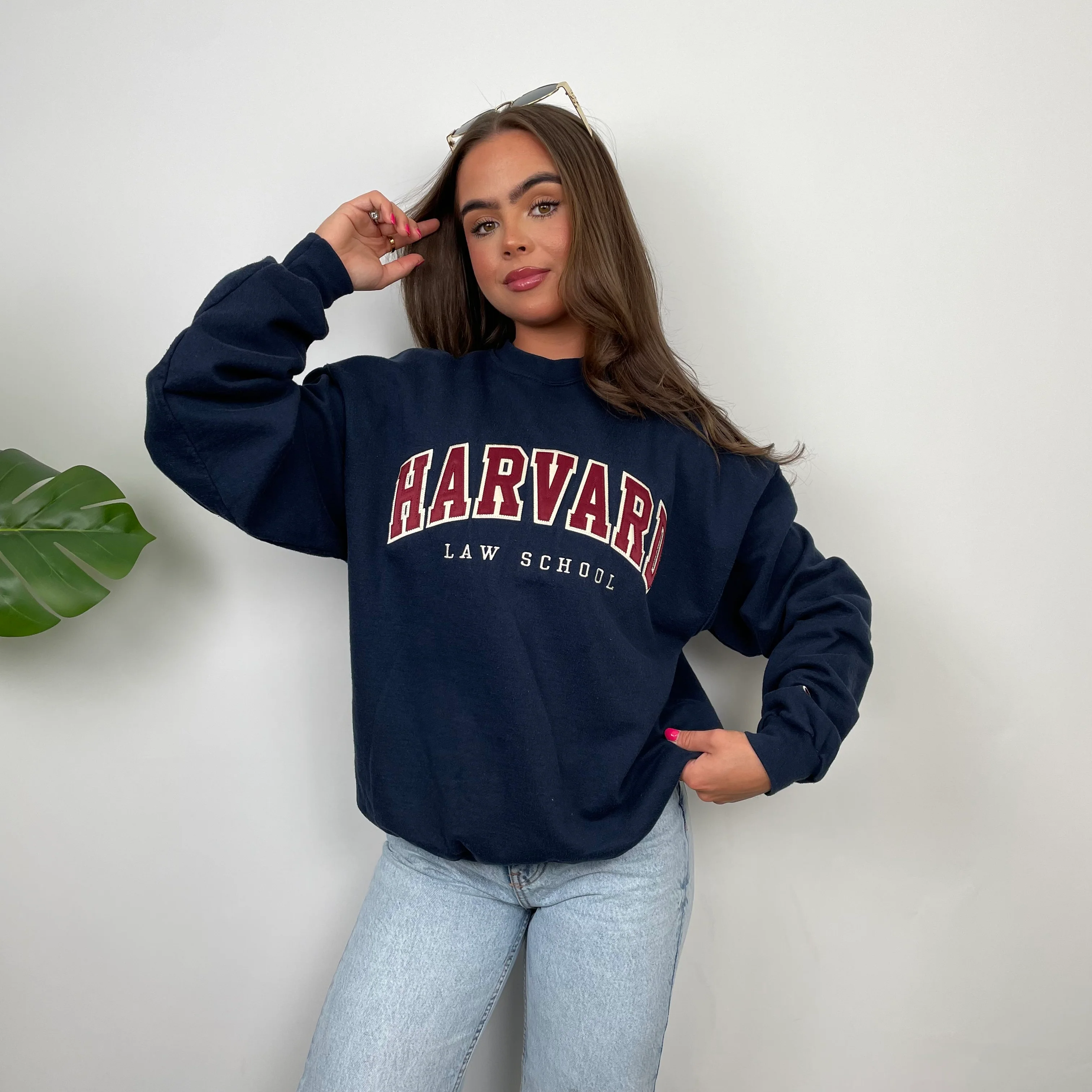 Champion x Harvard Law School RARE Navy Embroidered Spell Out Sweatshirt (S) - Image 7