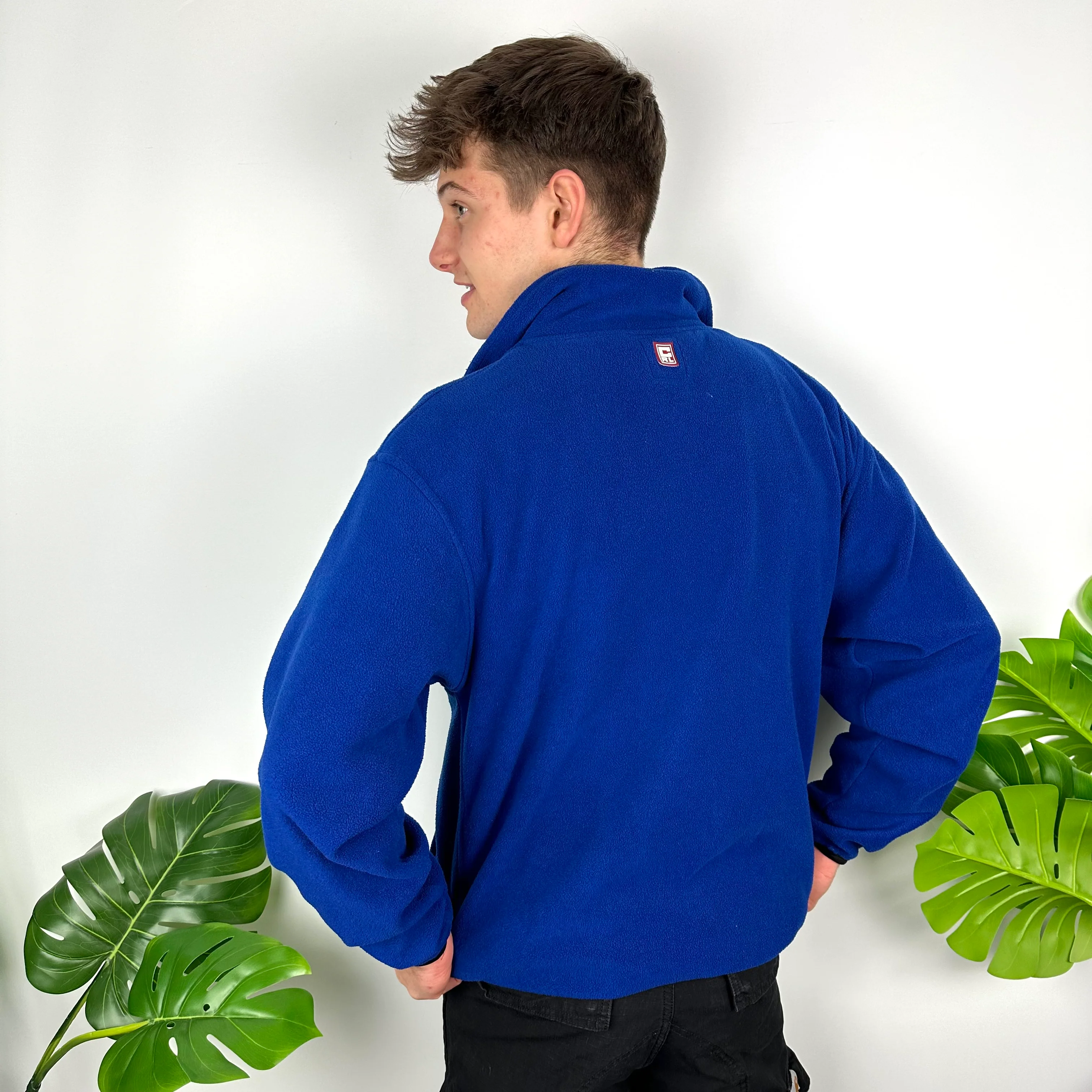 Chaps Ralph Lauren Blue Embroidered Spell Out Teddy Bear Fleece Quarter Zip Sweatshirt (M) - Image 4