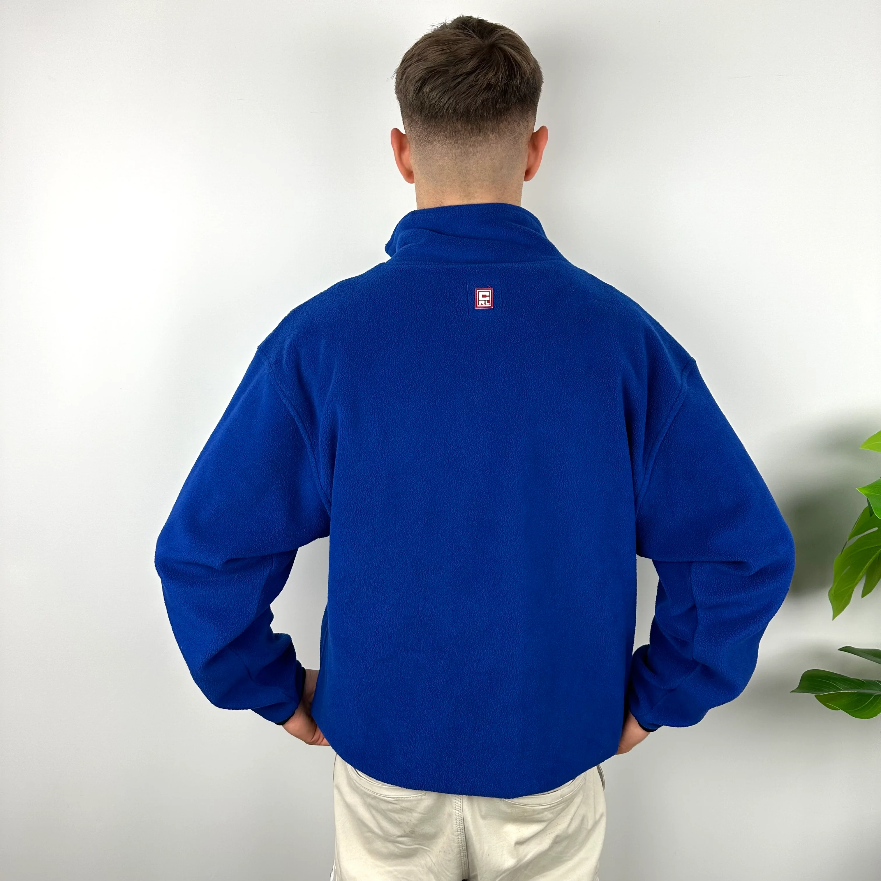 Chaps Ralph Lauren Blue Embroidered Spell Out Teddy Bear Fleece Quarter Zip Sweatshirt (L) - Image 6