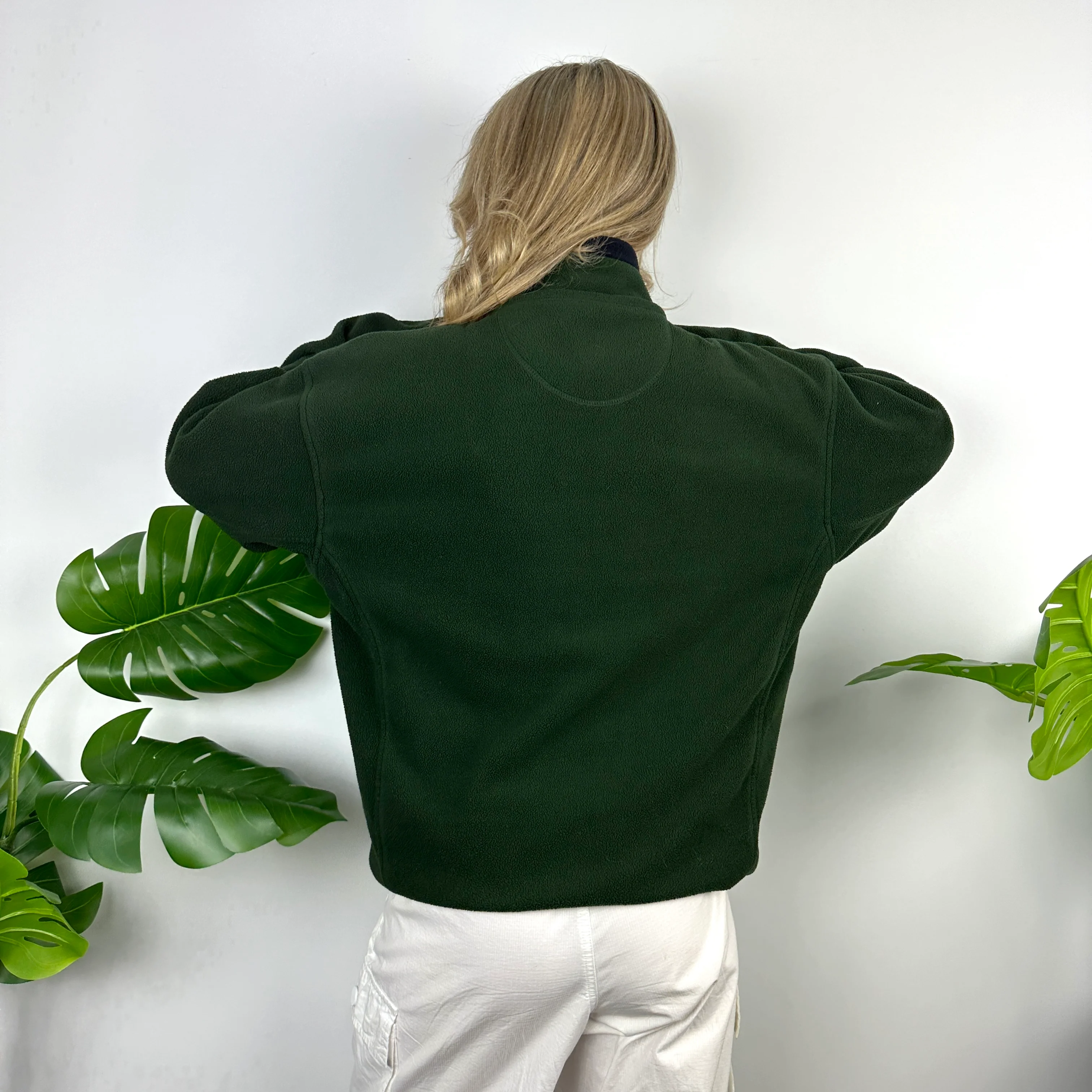 Chaps Ralph Lauren Green Embroidered Spell Out Teddy Bear Fleece Quarter Zip Sweatshirt (L) - Image 5