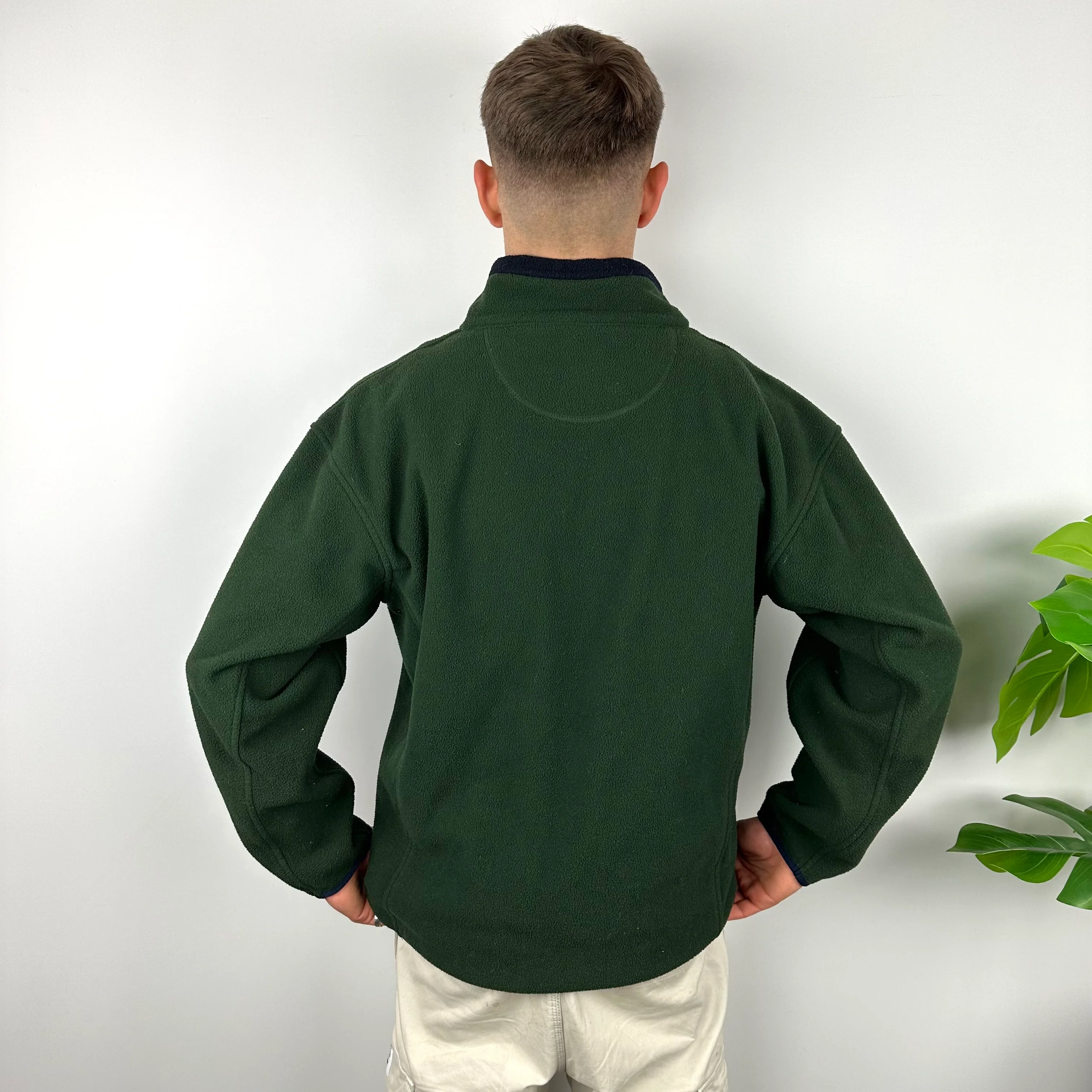 Chaps Ralph Lauren Green Embroidered Spell Out Teddy Bear Fleece Quarter Zip Sweatshirt (L) - Image 4