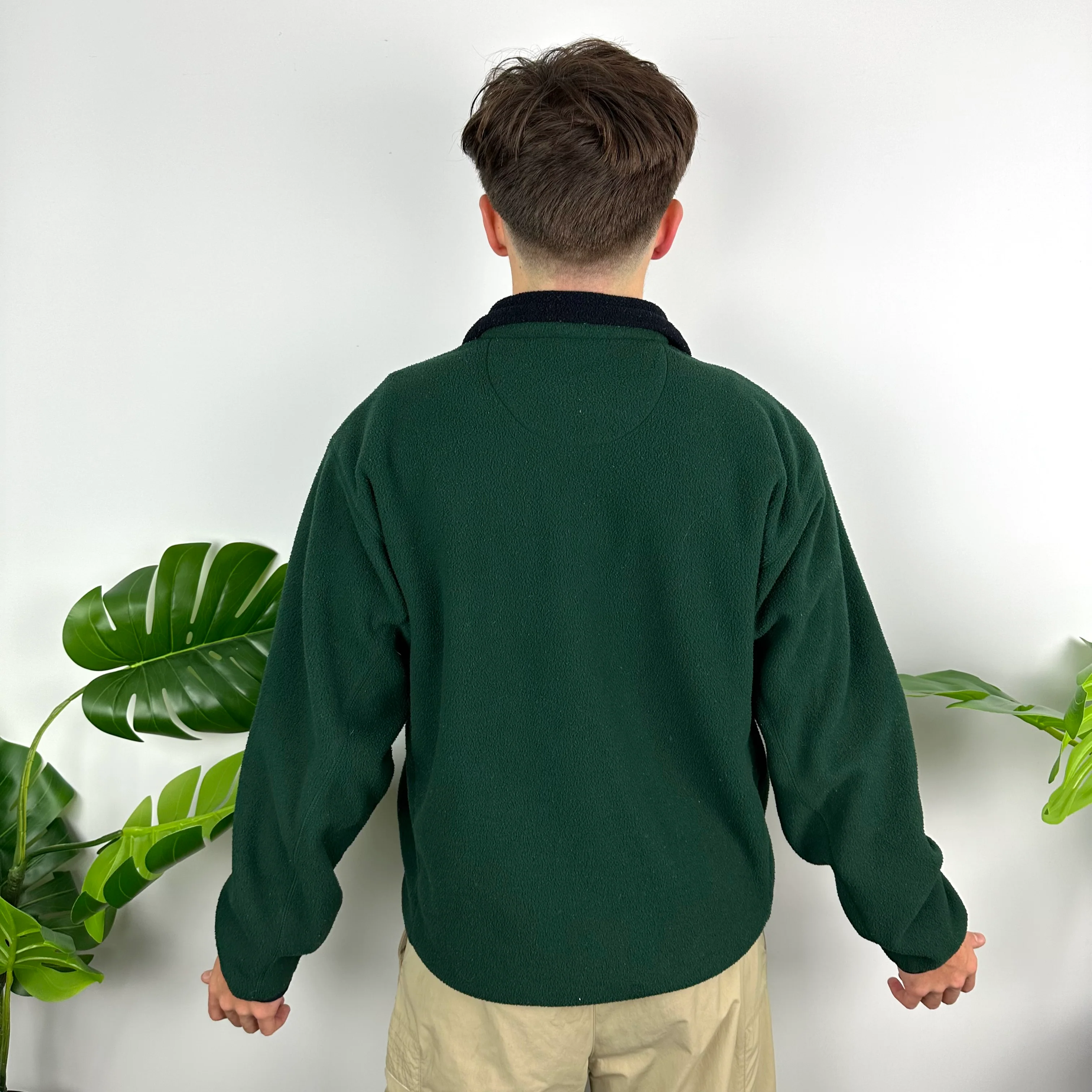 Chaps Ralph Lauren Green Embroidered Spell Out Teddy Bear Fleece Quarter Zip Sweatshirt (M) - Image 6