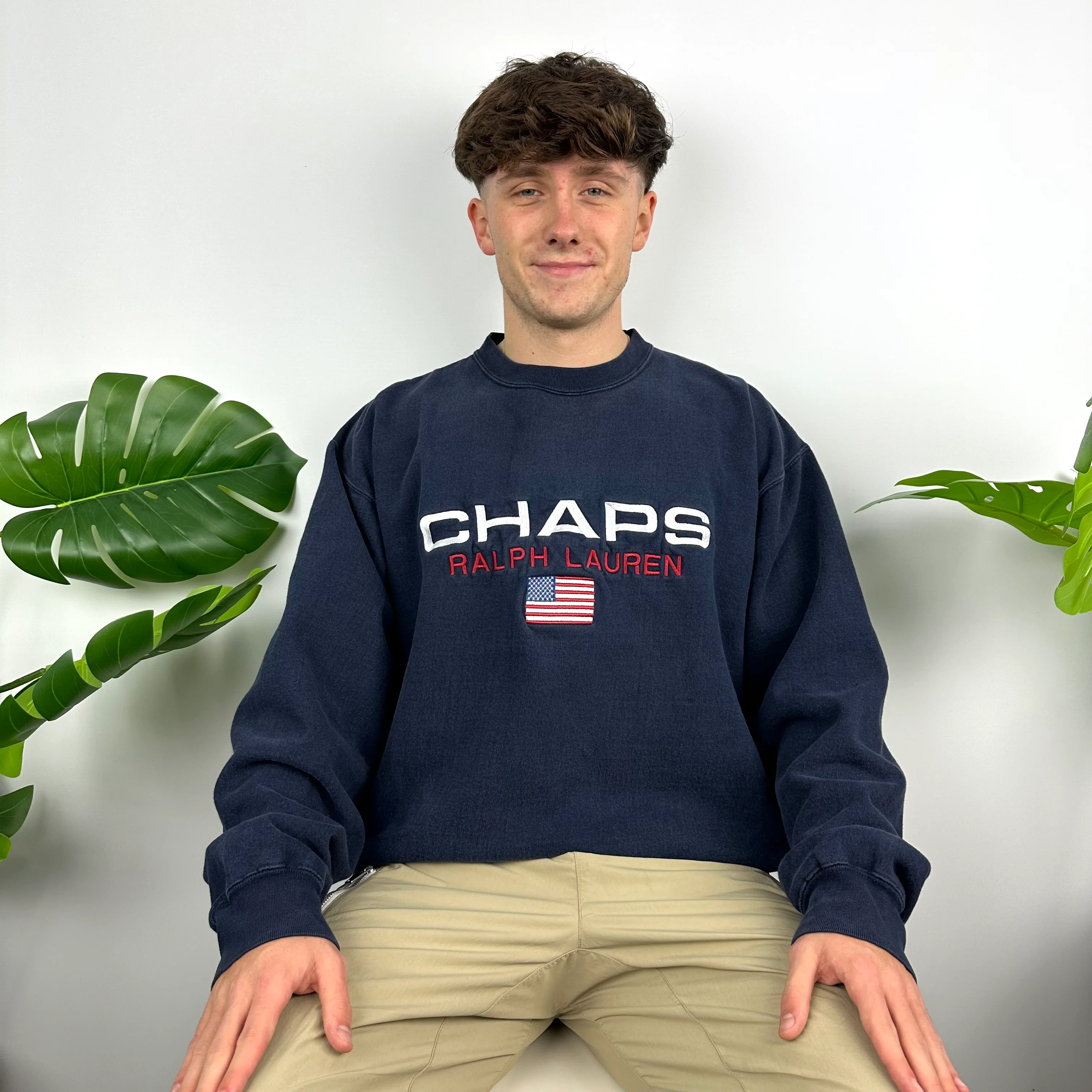 Chaps Ralph Lauren Navy Embroidered Spell Out Sweatshirt (L) - Image 5