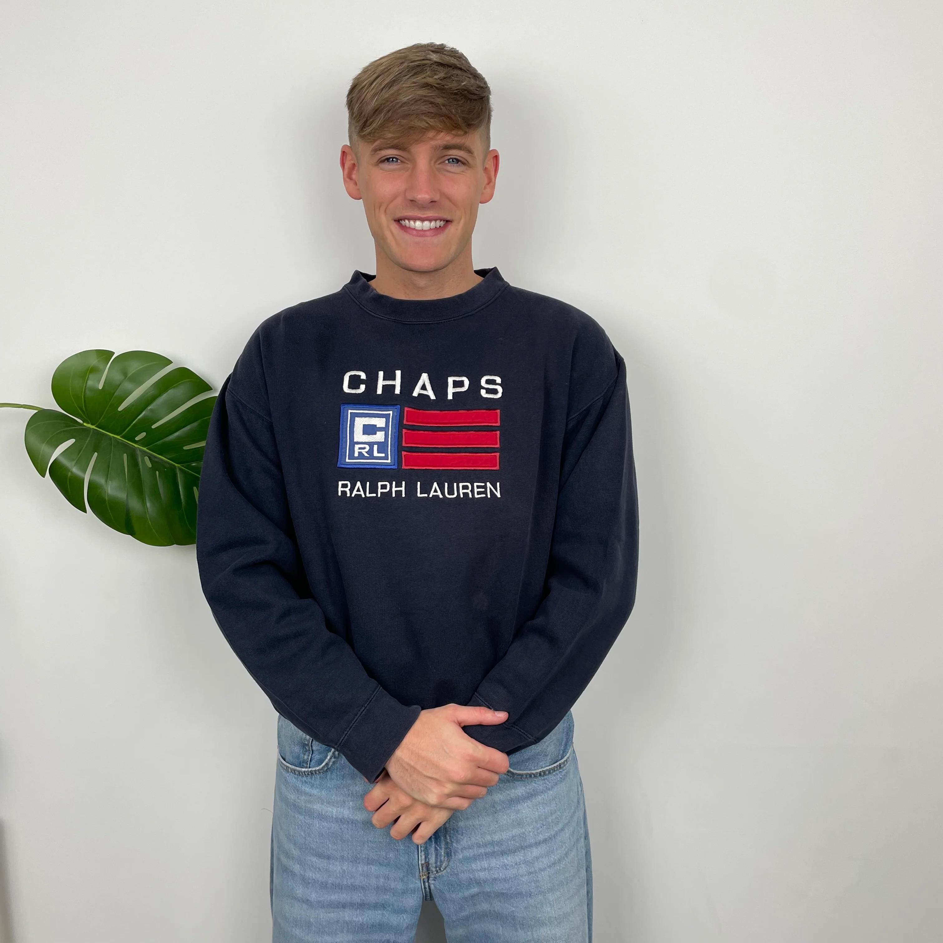 Chaps Ralph Lauren Navy Embroidered Spell Out Sweatshirt (M) - Image 2