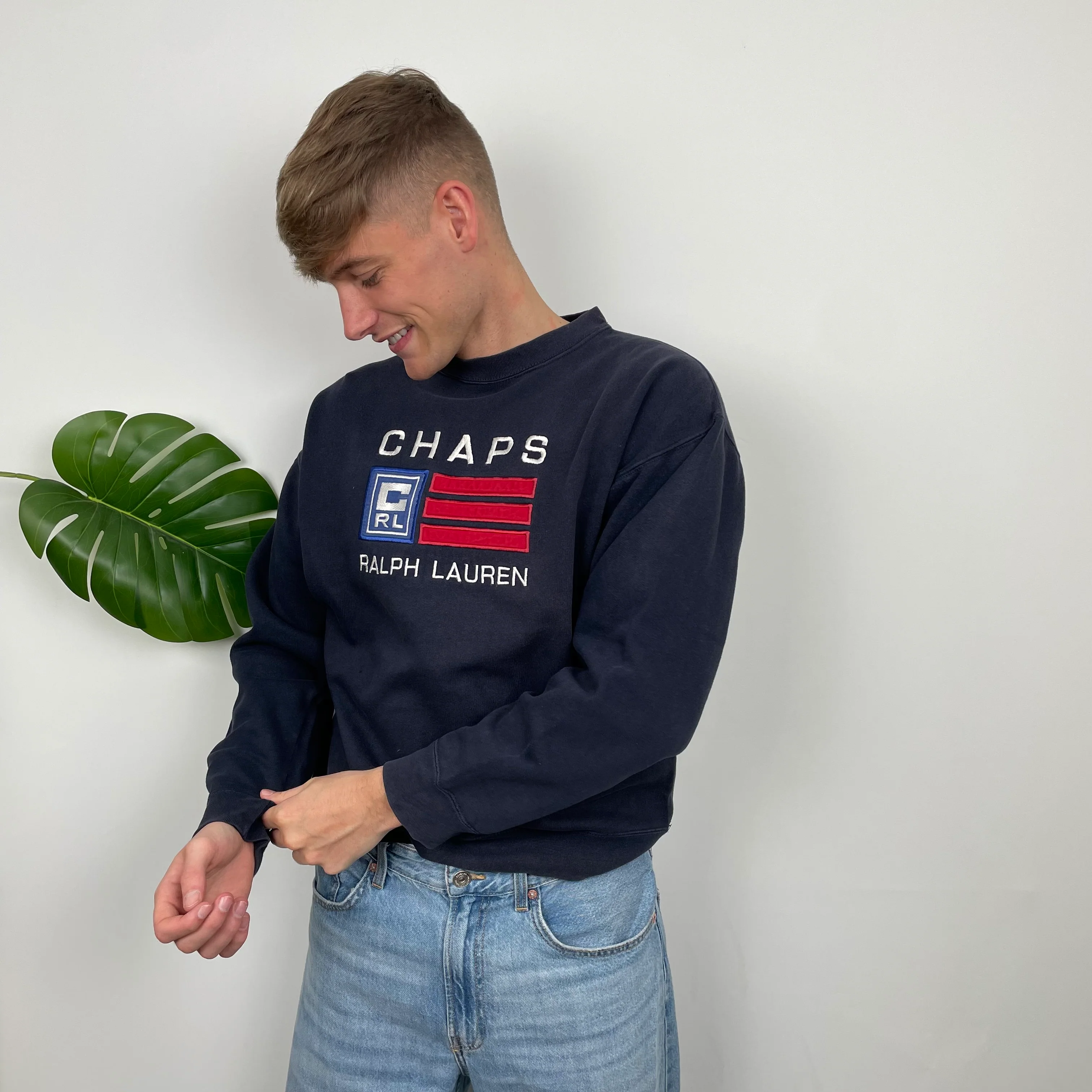 Chaps Ralph Lauren Navy Embroidered Spell Out Sweatshirt (M) - Image 3