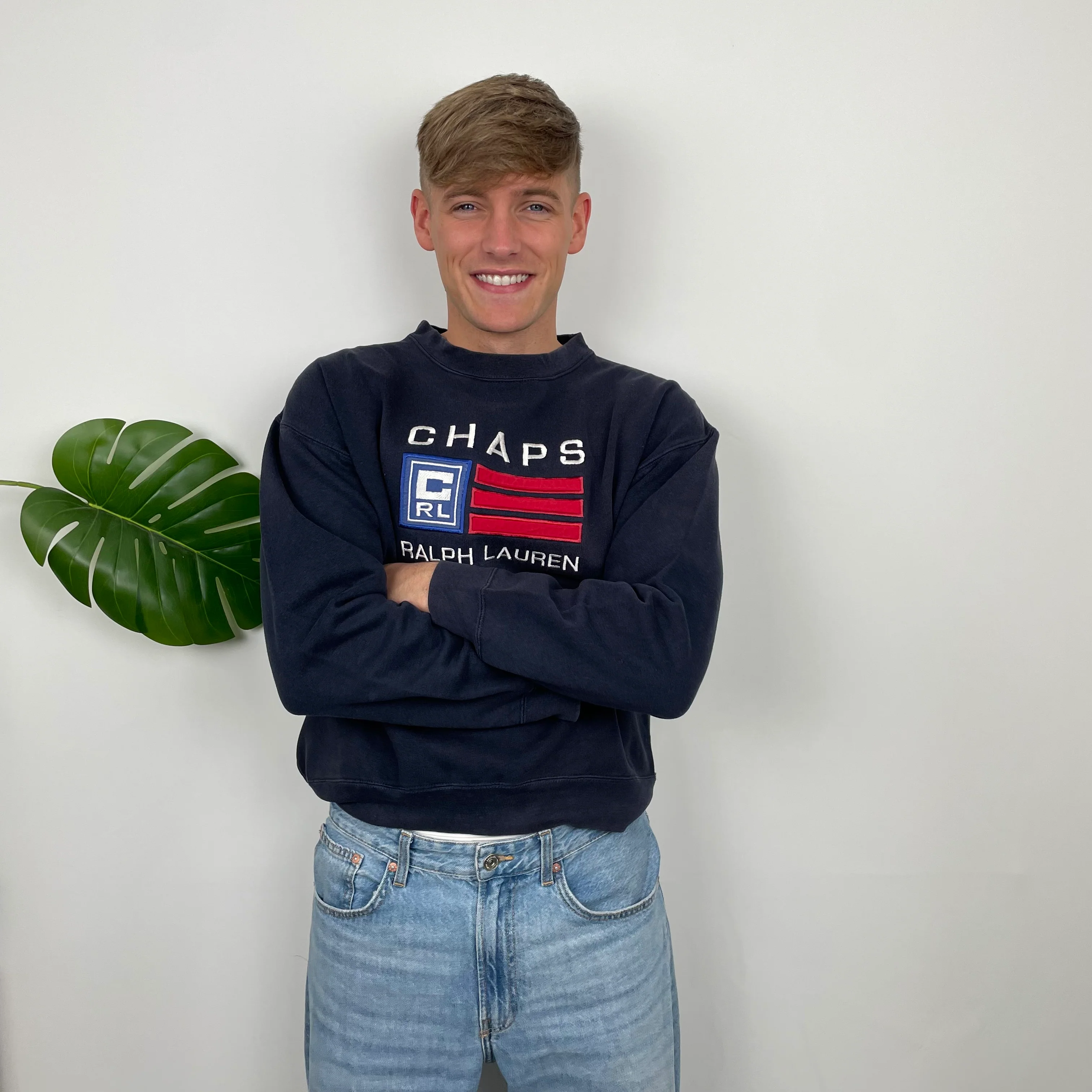 Chaps Ralph Lauren Navy Embroidered Spell Out Sweatshirt (M) - Image 4
