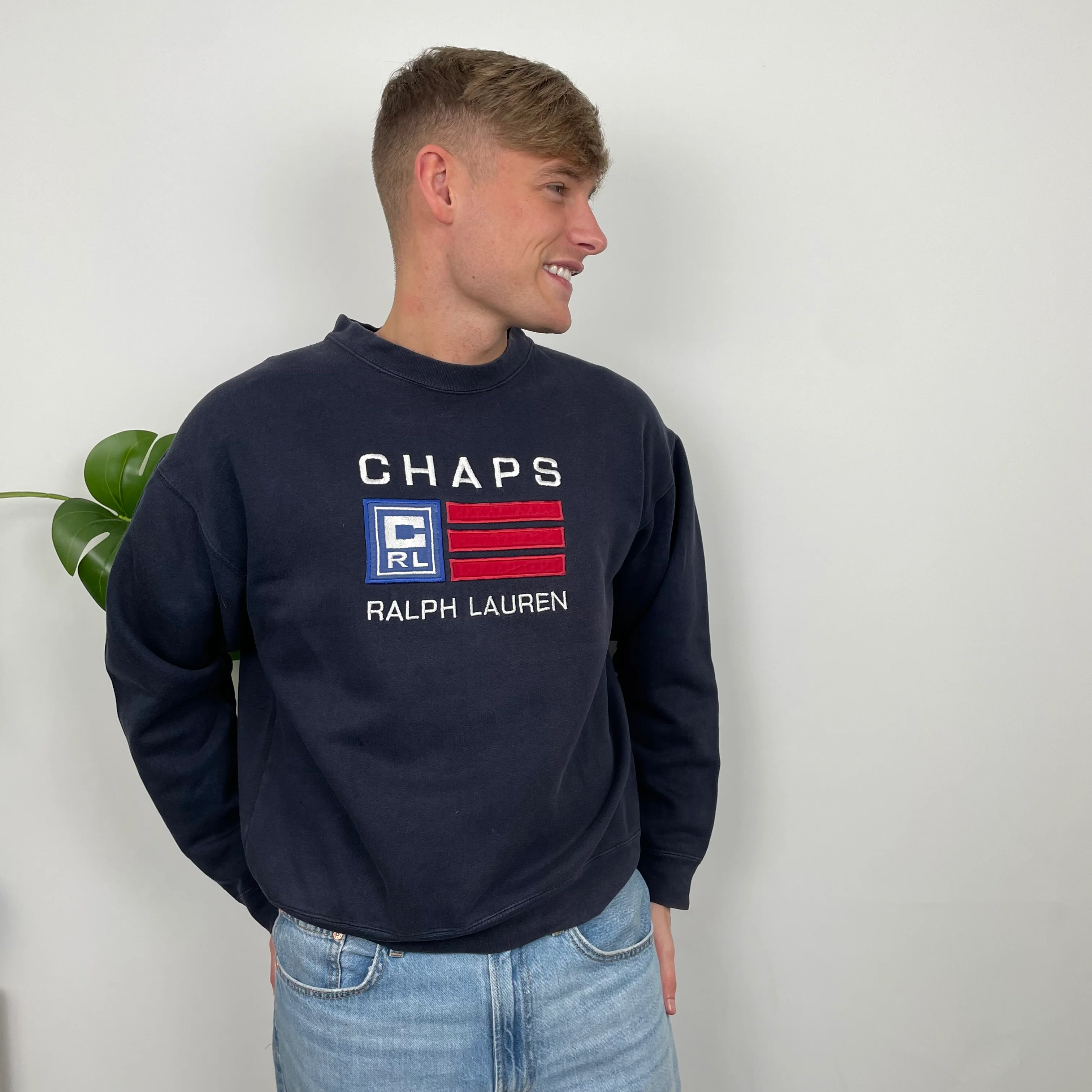 Chaps Ralph Lauren Navy Embroidered Spell Out Sweatshirt (M) - Image 5