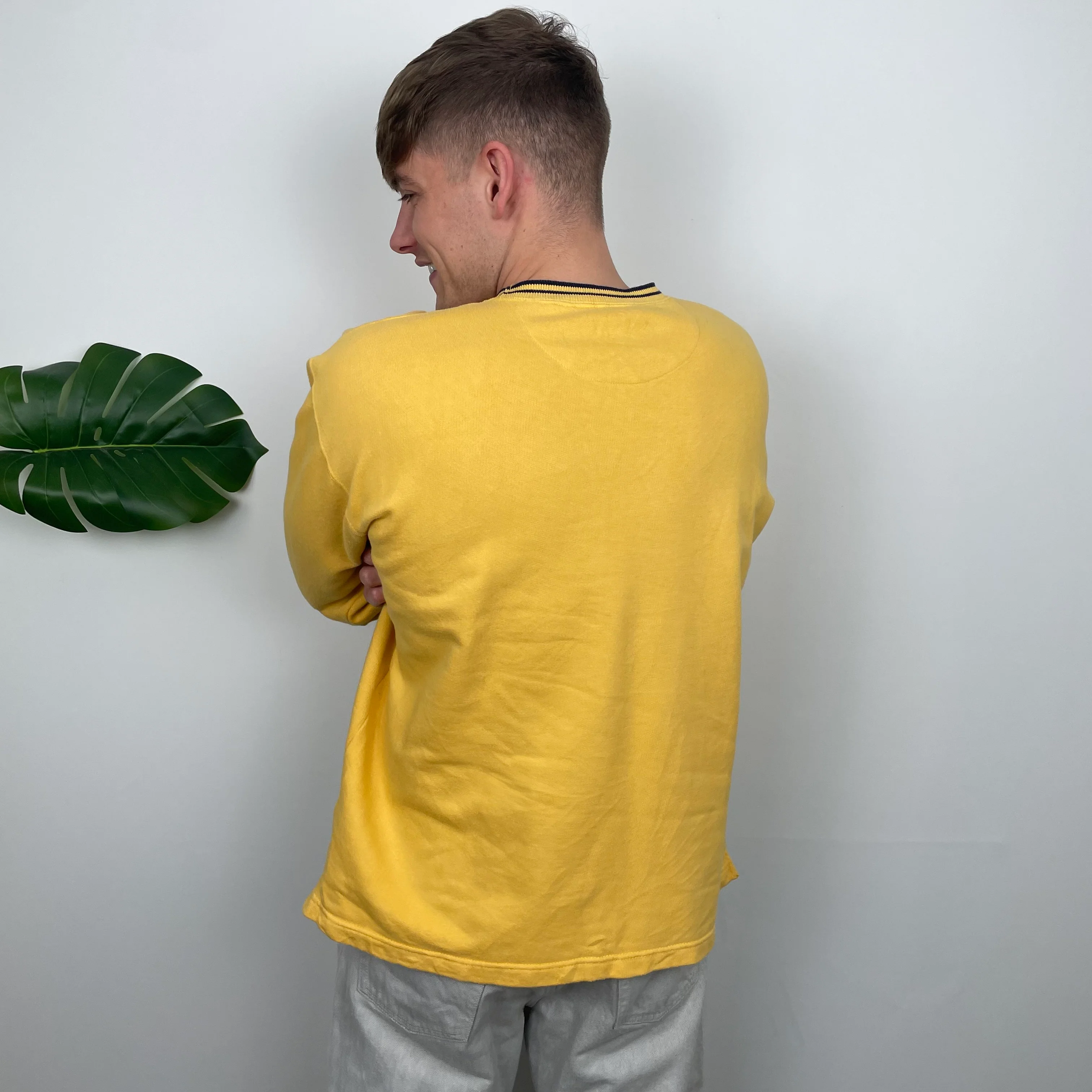 Chaps Ralph Lauren RARE Yellow Embroidered Spell Out Sweatshirt (L) - Image 5