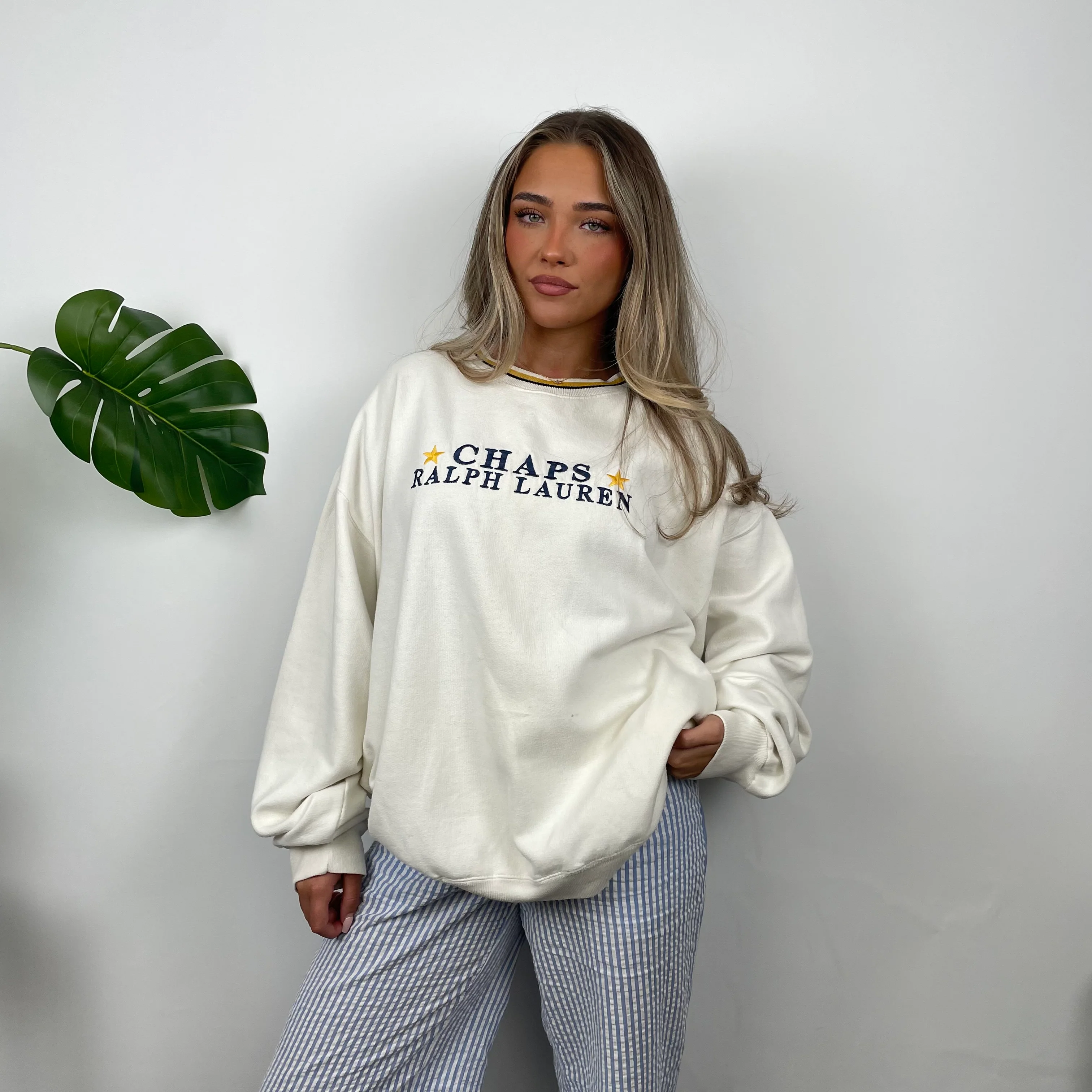 Chaps Ralph Lauren White Embroidered Spell Out Sweatshirt (XXL) - Image 5