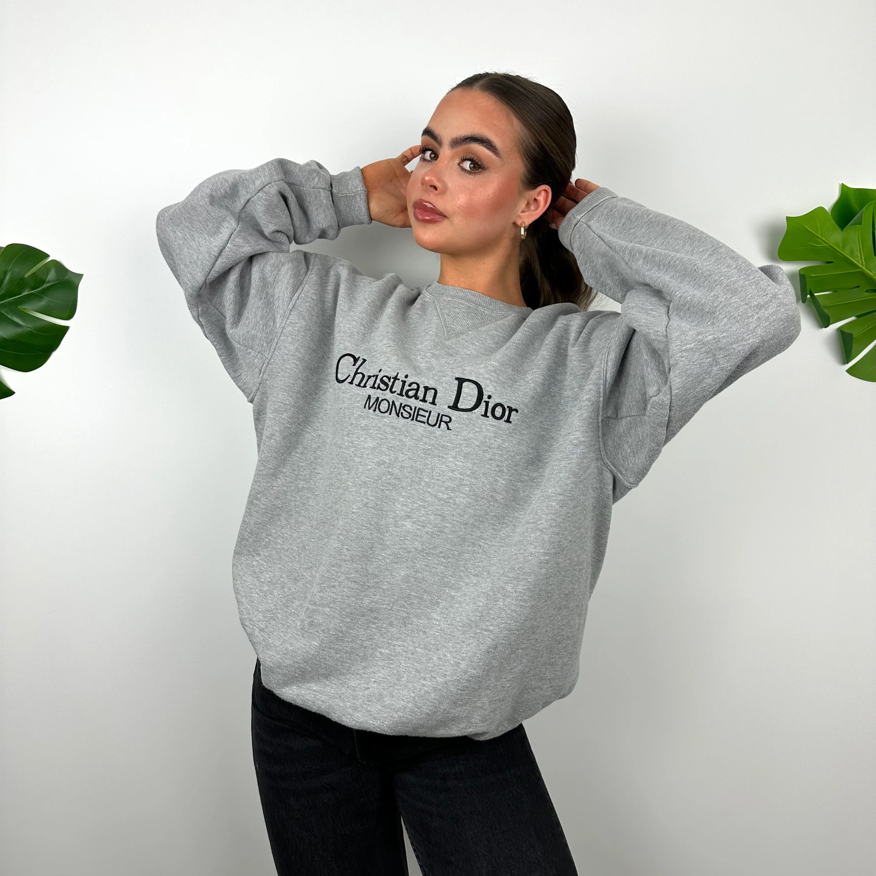 Christian Dior Grey Embroidered Spell Out Sweatshirt (L) - Image 3