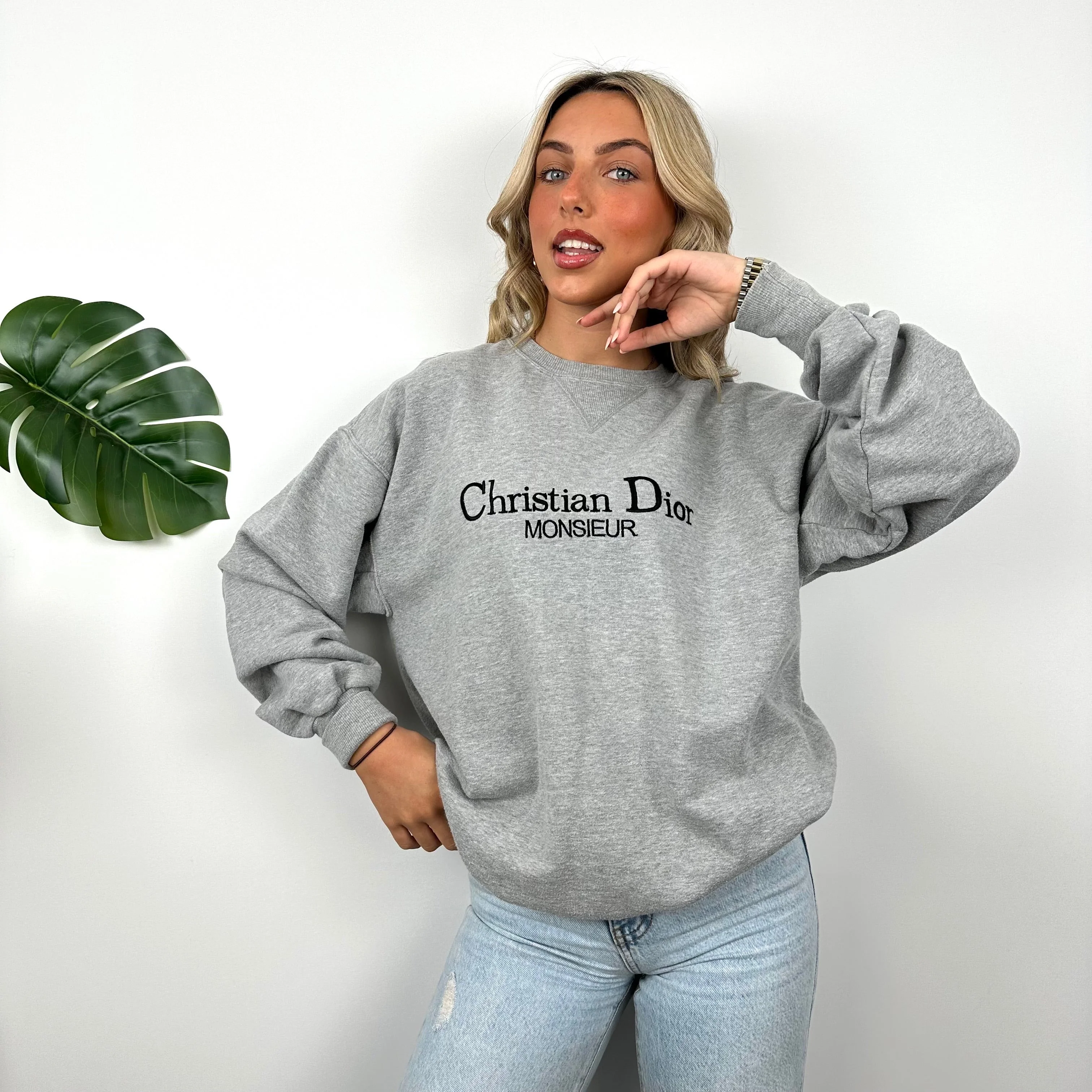 Christian Dior Grey Embroidered Spell Out Sweatshirt (L) - Image 2