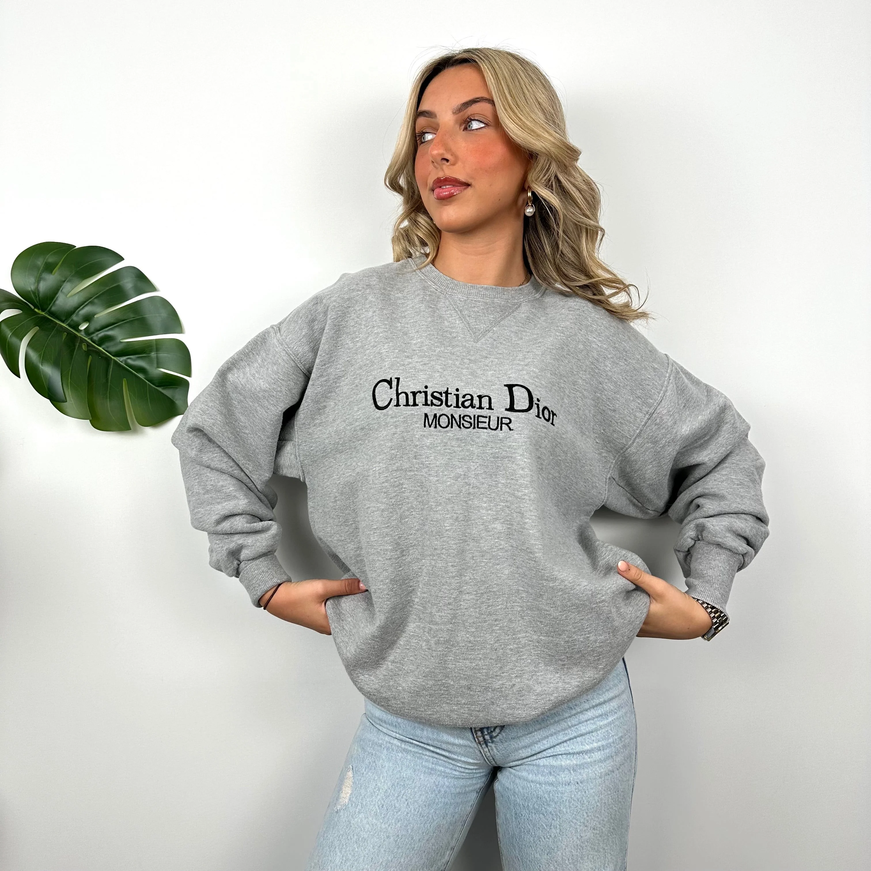 Christian Dior Grey Embroidered Spell Out Sweatshirt (L) - Image 5