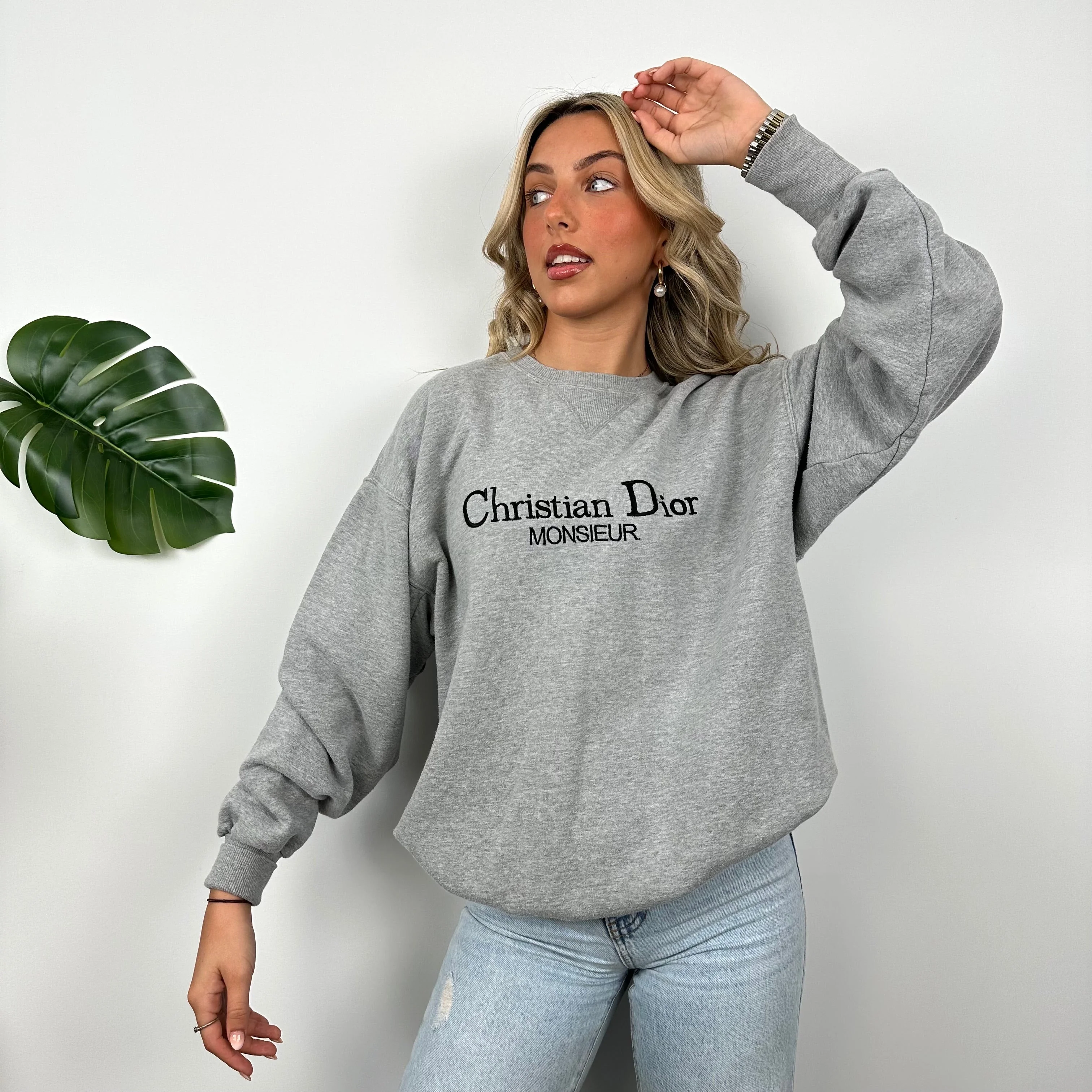 Christian Dior Grey Embroidered Spell Out Sweatshirt (L) - Image 7