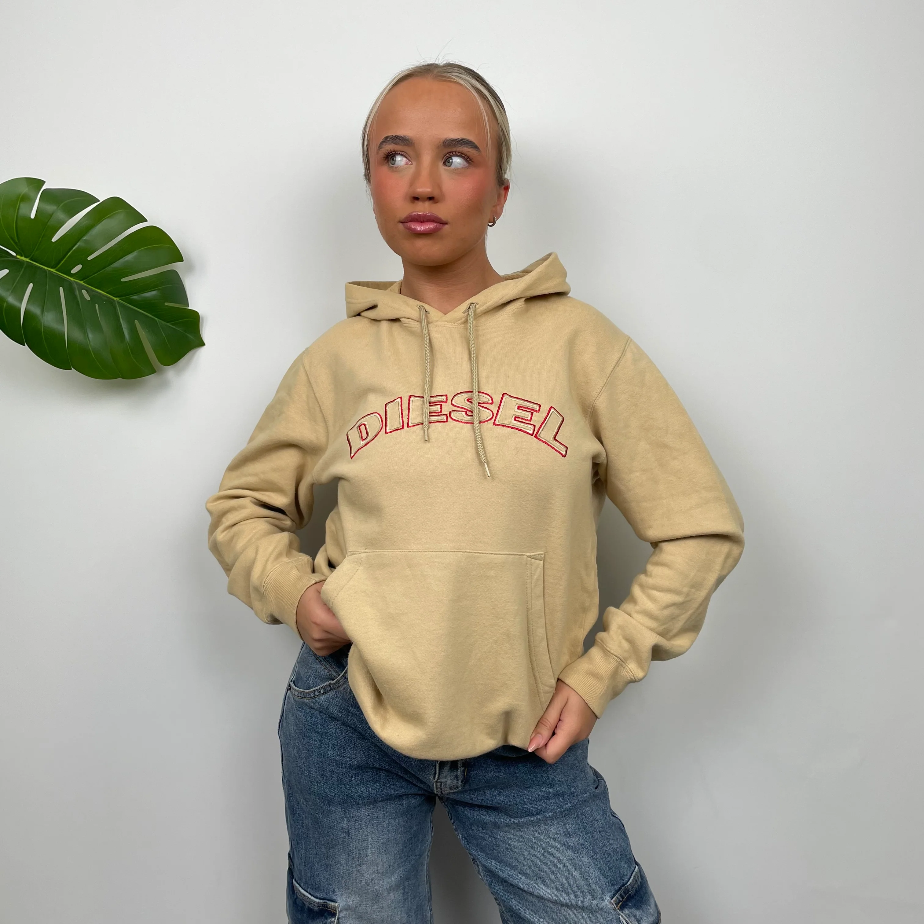 Diesel Cream Embroidered Spell Out Hoodie (M) - Image 3