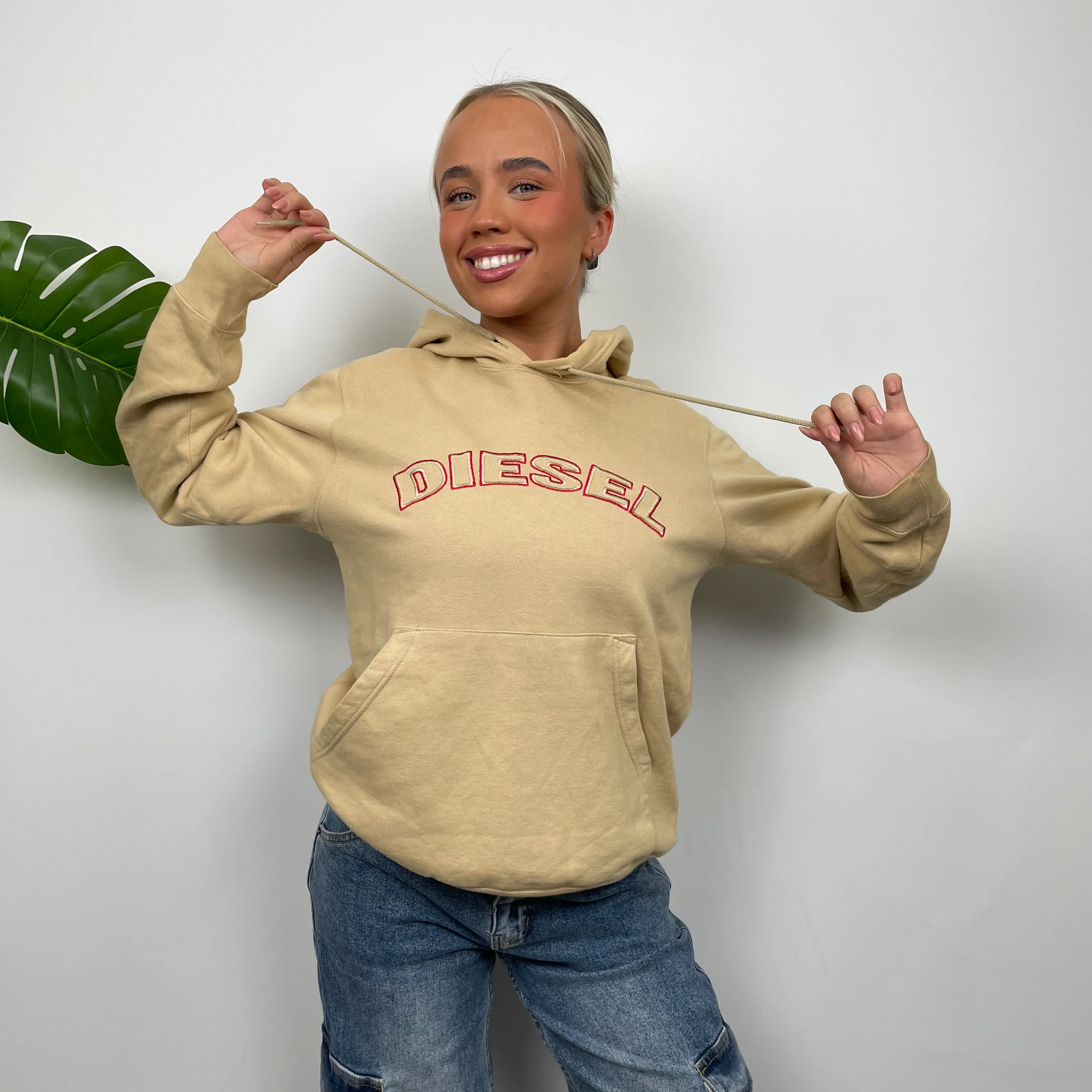 Diesel Cream Embroidered Spell Out Hoodie (M) - Image 4