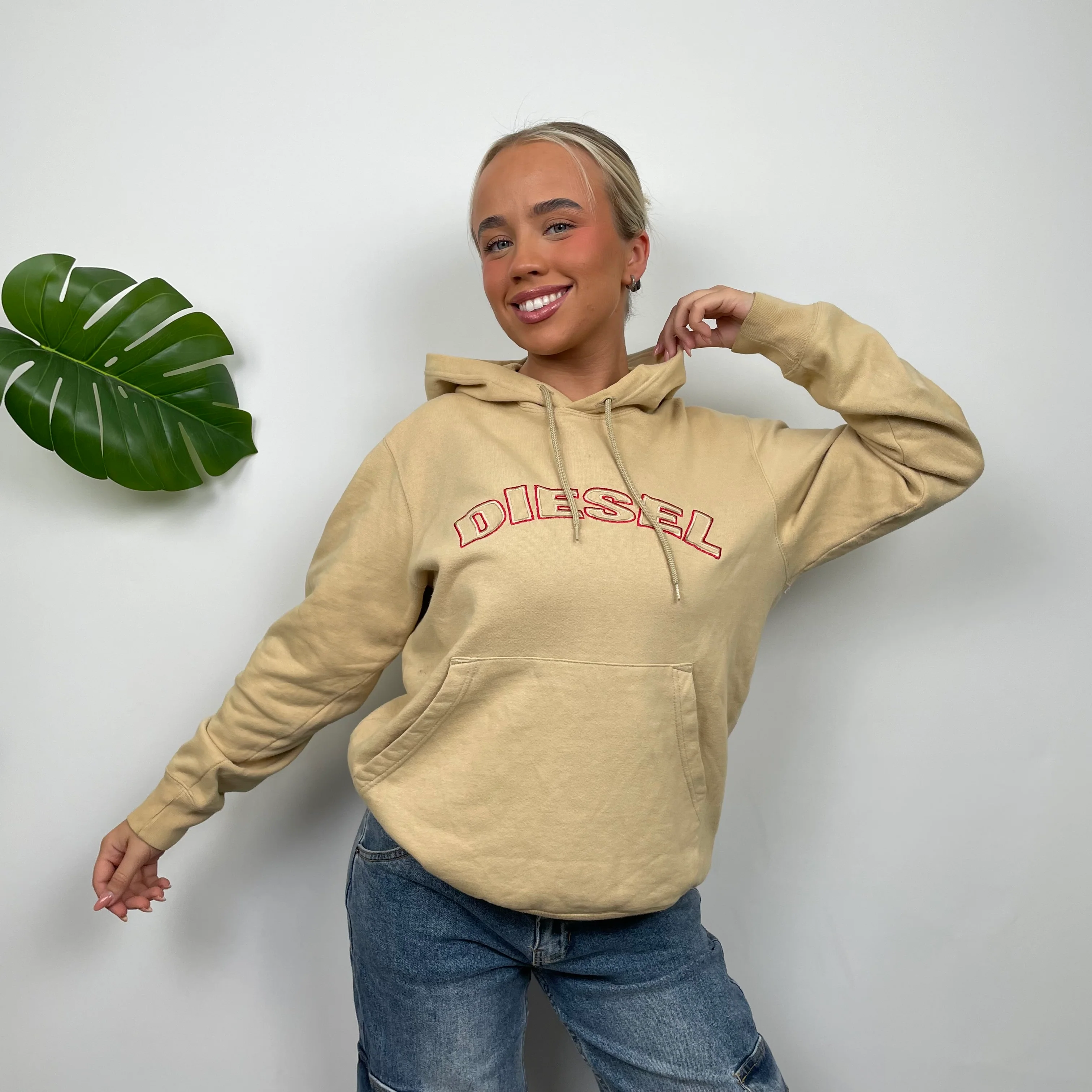 Diesel Cream Embroidered Spell Out Hoodie (M) - Image 6