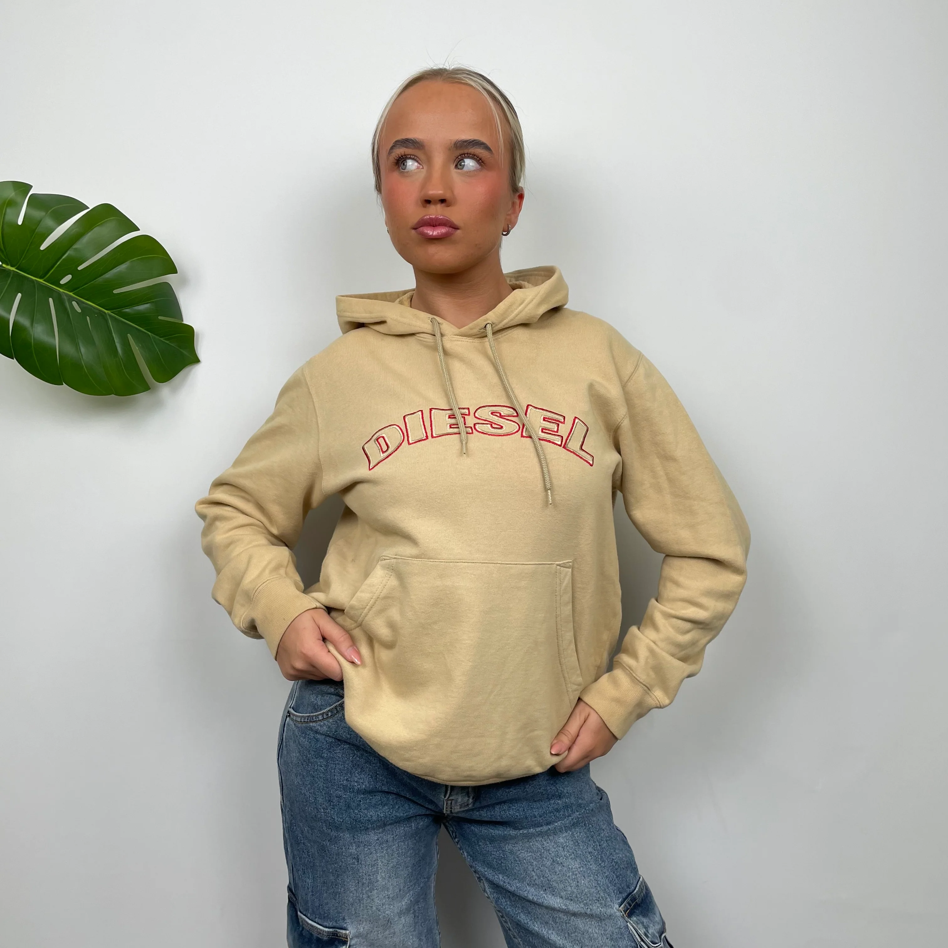 Diesel Cream Embroidered Spell Out Hoodie (M) - Image 7