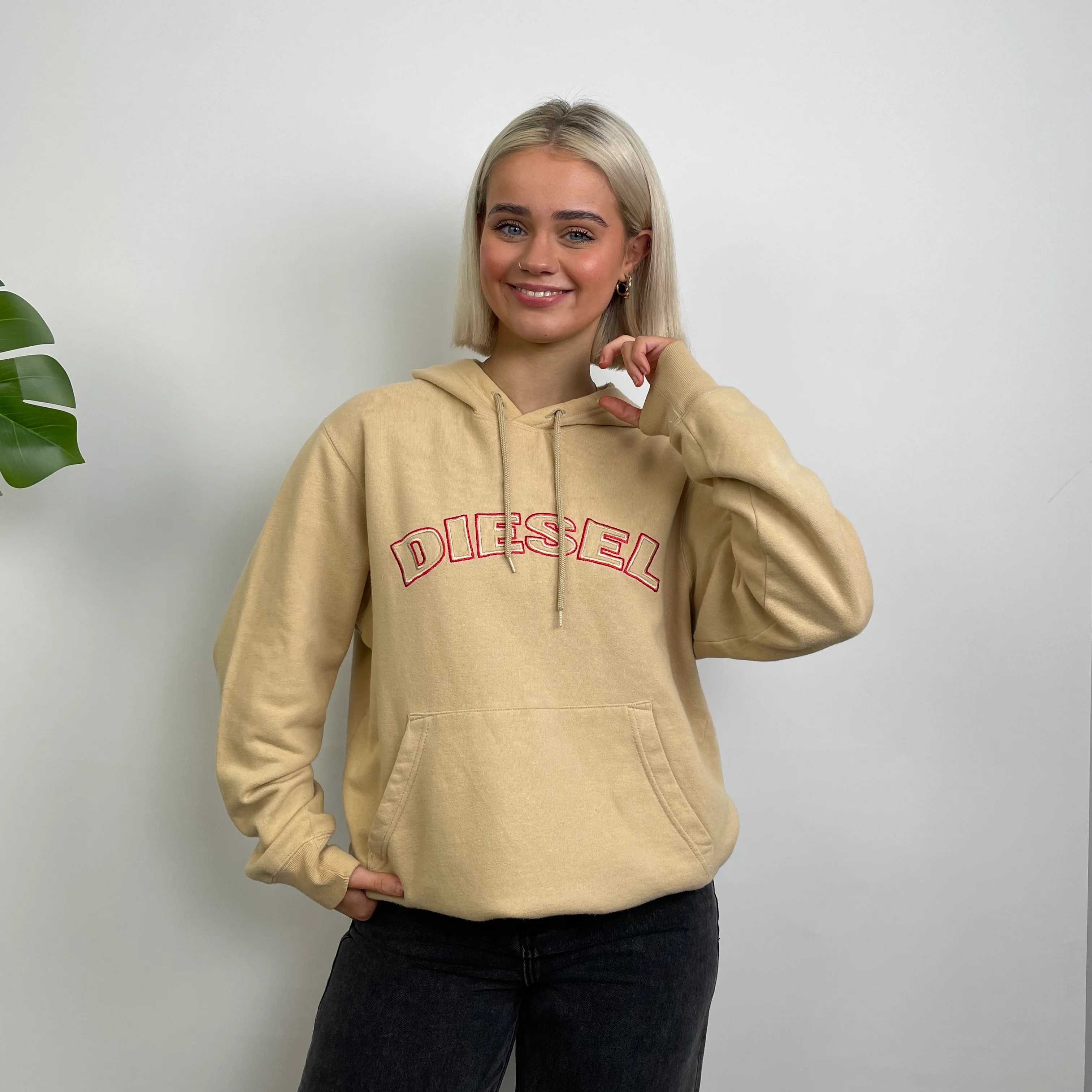 Diesel Cream Embroidered Spell Out Hoodie (M) - Image 2