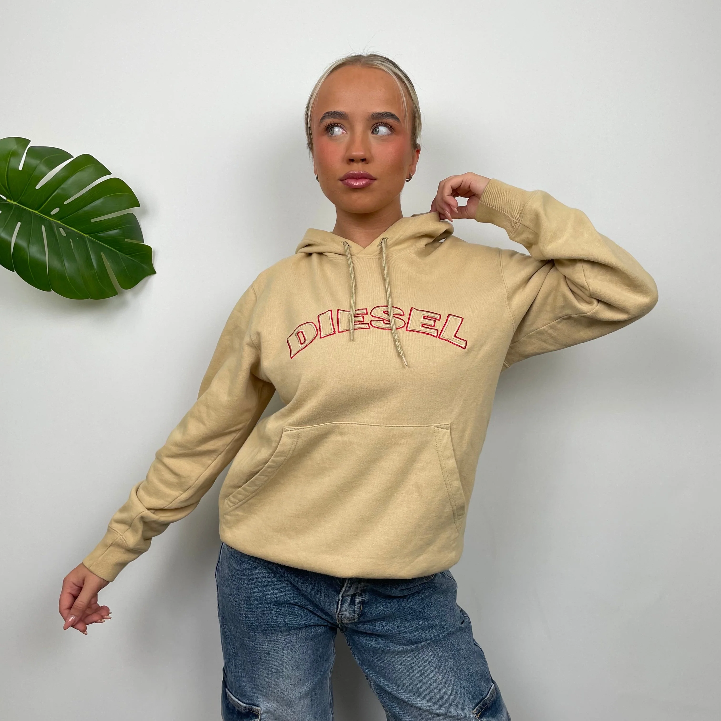 Diesel Cream Embroidered Spell Out Hoodie (M) - Image 2