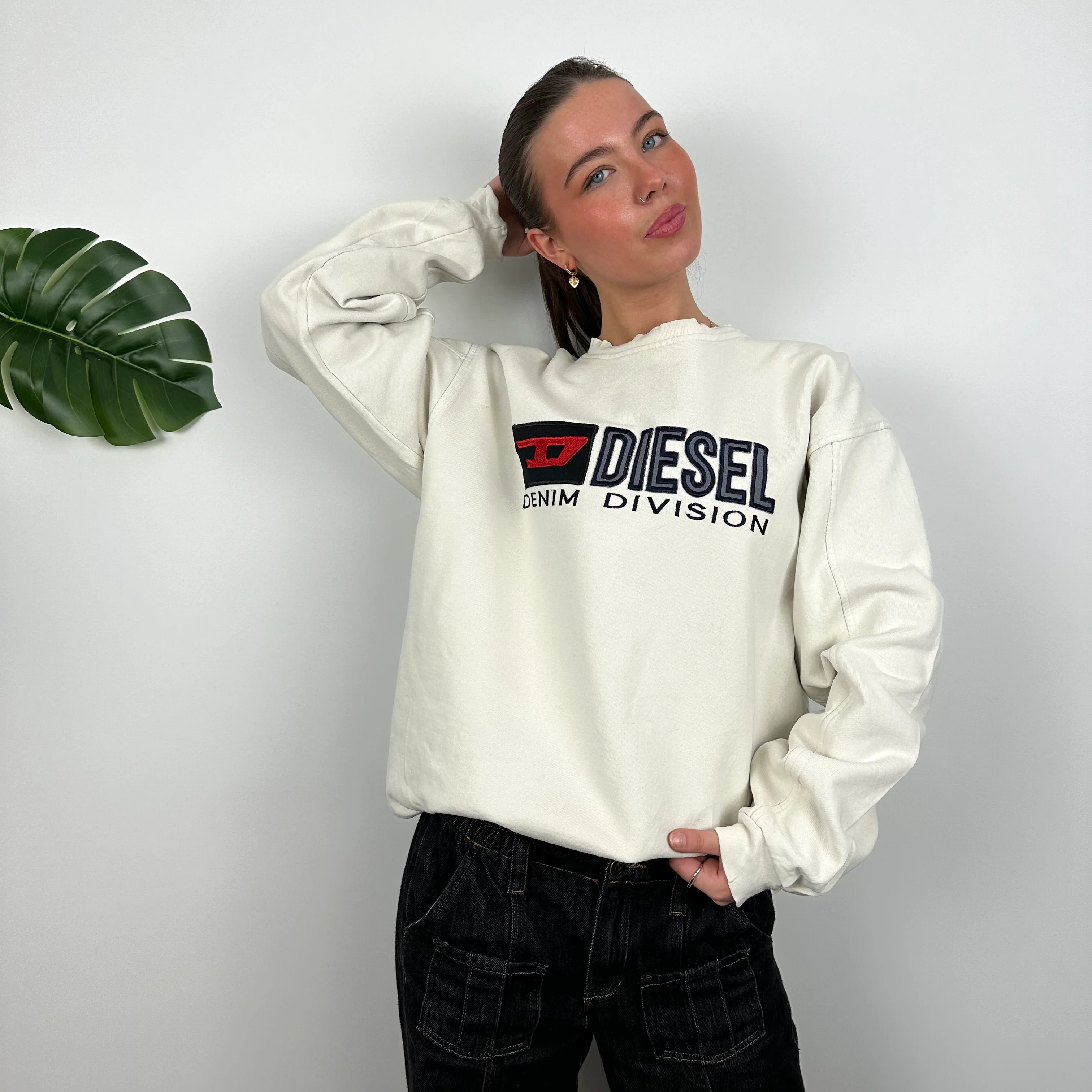 Diesel Cream Embroidered Spell Out Sweatshirt (M) - Image 3